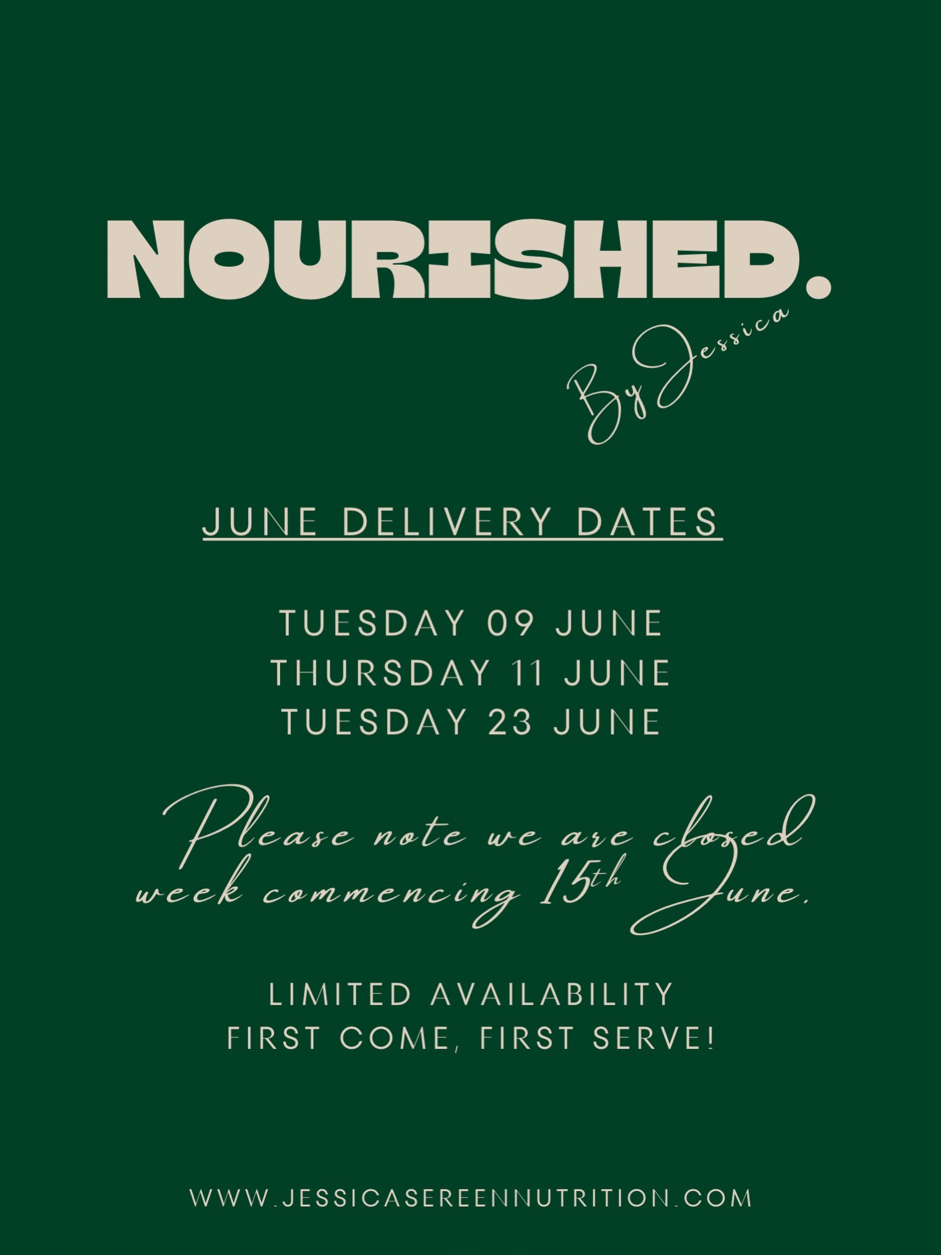 JUNE DELIVERY DATES 📆

Limited availability this month due to large catering events. 

🚚 Tuesday 09 June (limited availability)
🚚 Thursday 11 June 
Week commencing 15th June - CLOSED 
🚚 Tuesday 24 June 

First come, first serve. Order now via lin