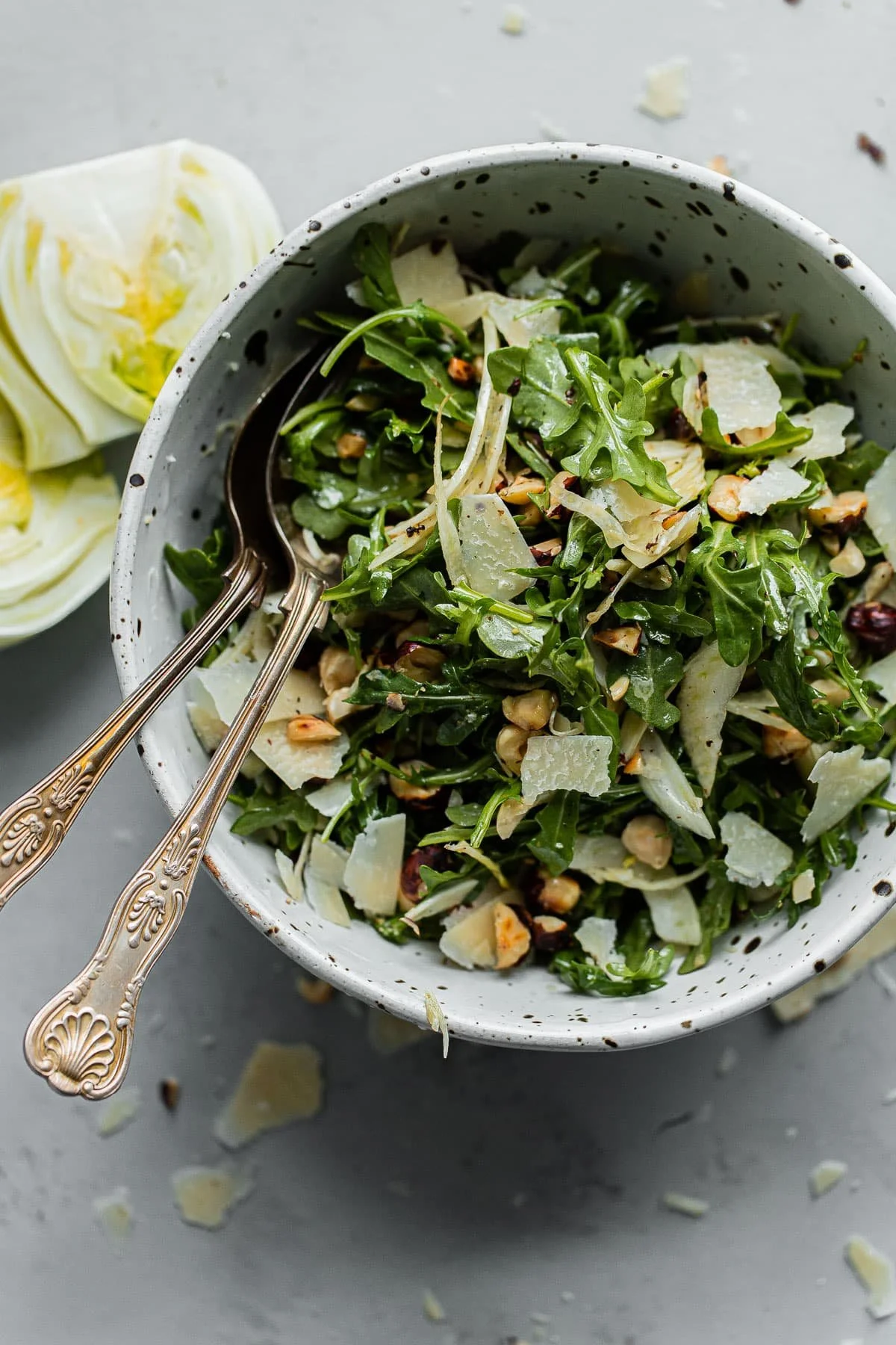 Shaved Fennel, Toasted Walnut, Apple & Rocket Salad w/ Parmesan & Balsamic Glaze (GF, Lactose Free, Ve opt.)