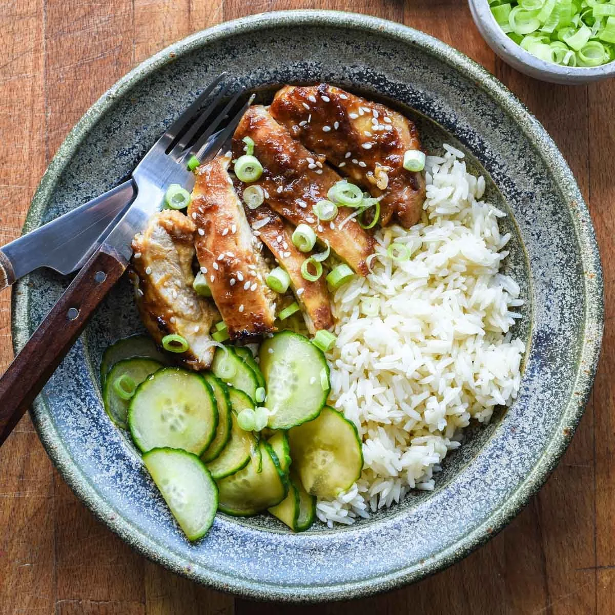 Sticky Miso Chicken, Jasmine Rice and Pickled Cucumber