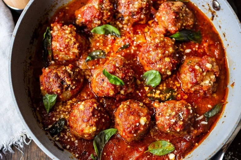 Chicken Parmesan Meatballs with Tomato & Basil Orzo