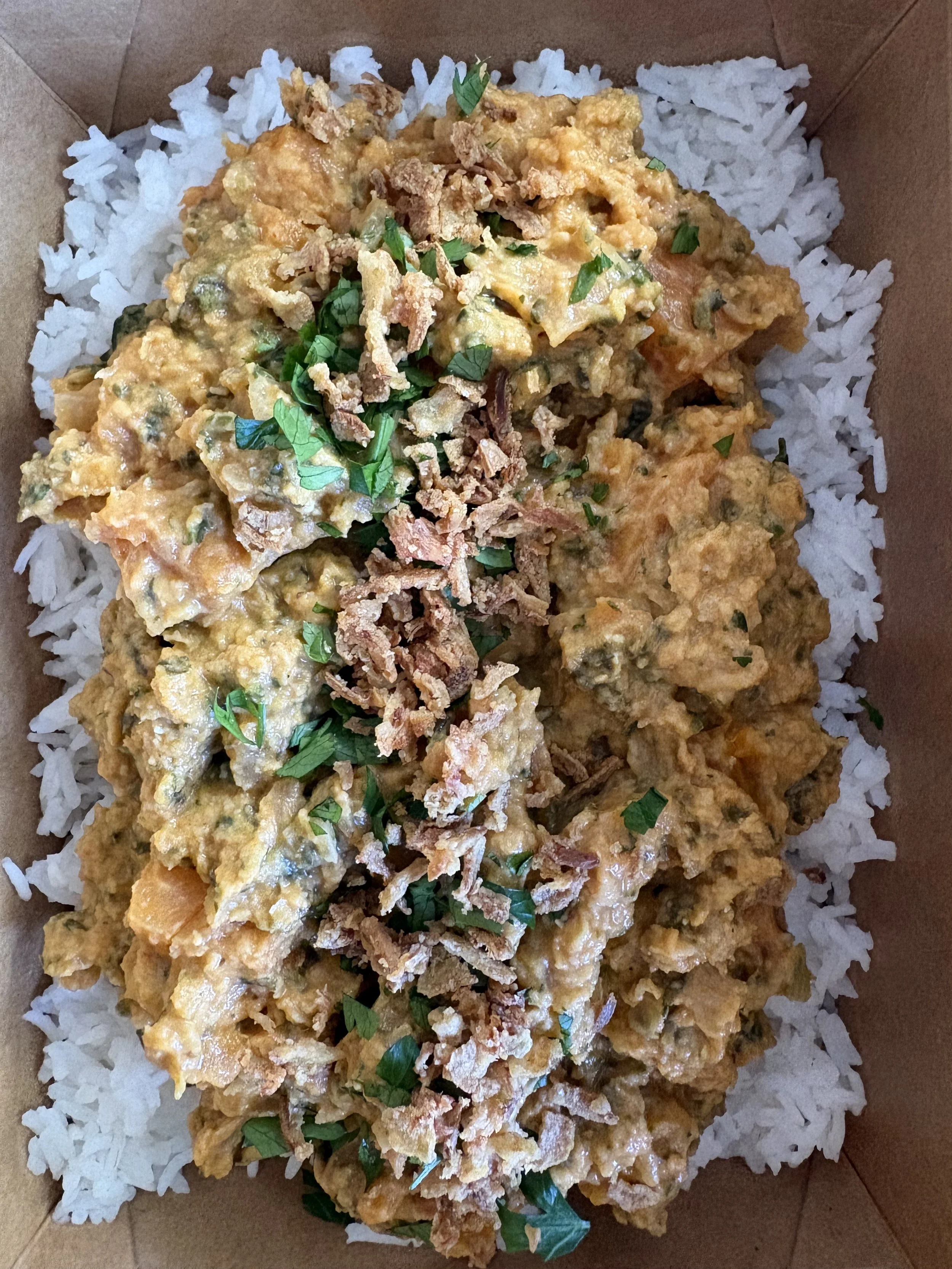 Coconut, Lentil & Sweet Potato Satay Style Curry w/ Basmati (GF, DF, Ve)