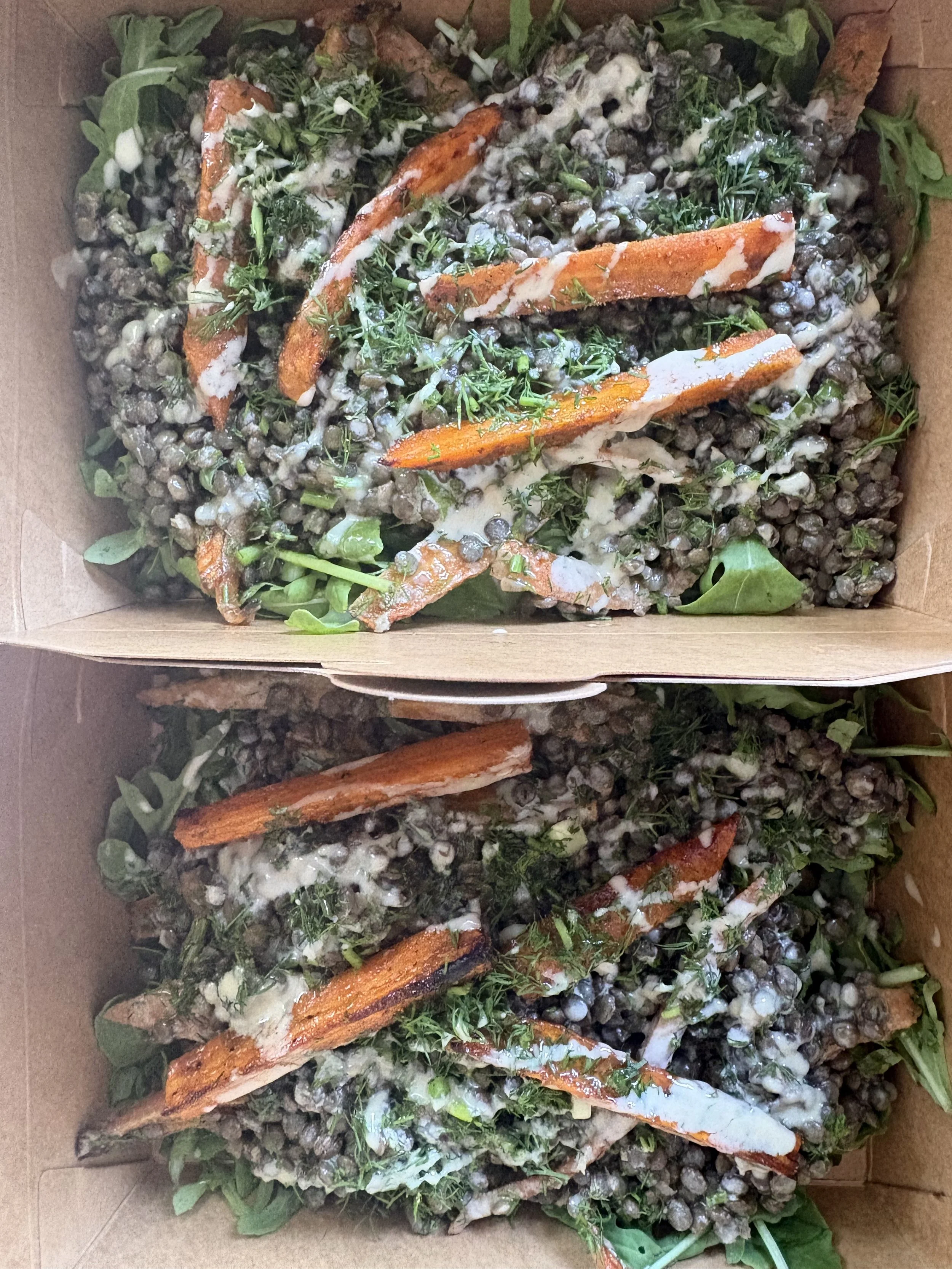 Roasted Cumin Carrot & Lentil Salad with Rocket, Dill & Creamy Tahini (GF, DF, Ve)