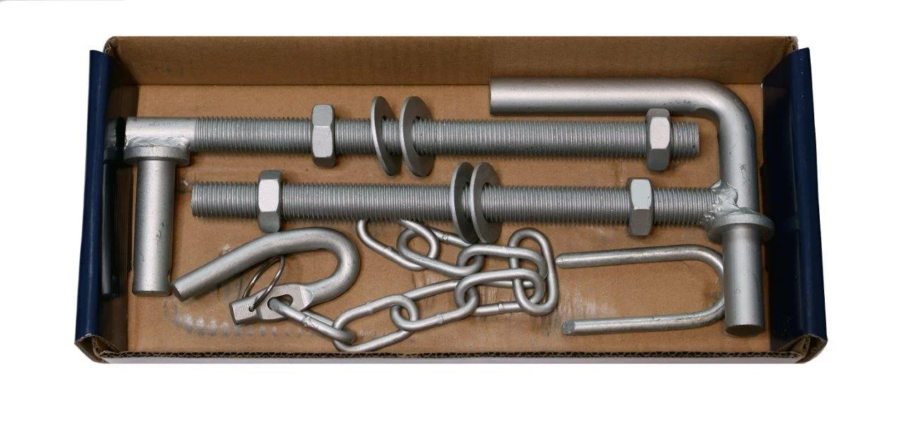 Bayonet GateSet Kit 01 with lock‑through gudgeon, through‑post gudgeon, spring latch set and staple