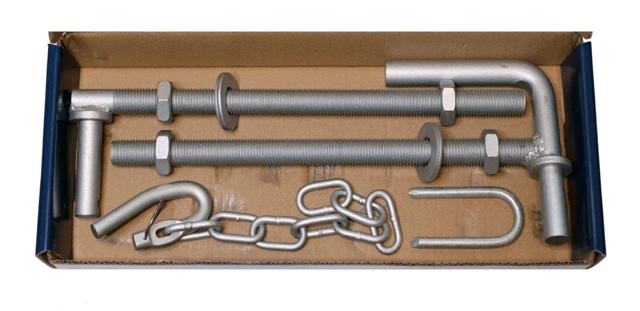 Bayonet GateSet Kit 03 including lock‑through gudgeon, through‑post gudgeon, spring latch set and staple for NZ gates