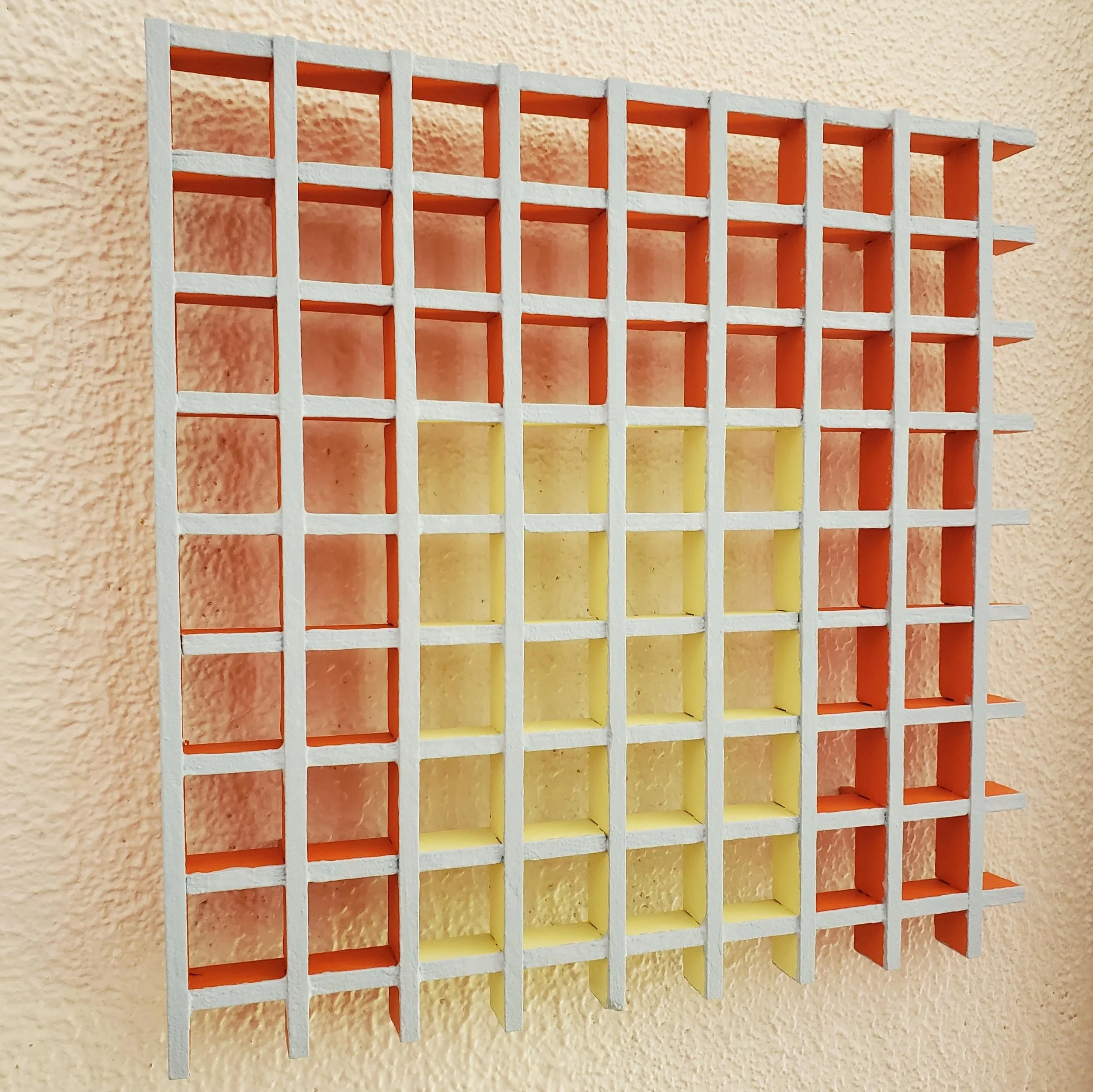 Side view of Grate Gate, 15 x 15 x 2in, latex on wood