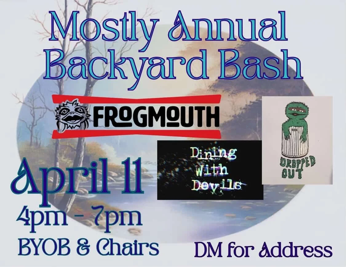 Hey all! Finally getting back into shows after our post recording break. First on that list is us joining @frogmouthatx for their semi-annual backyard bash alongside @droppedouttheband. Look forward to seeing you folks there!
