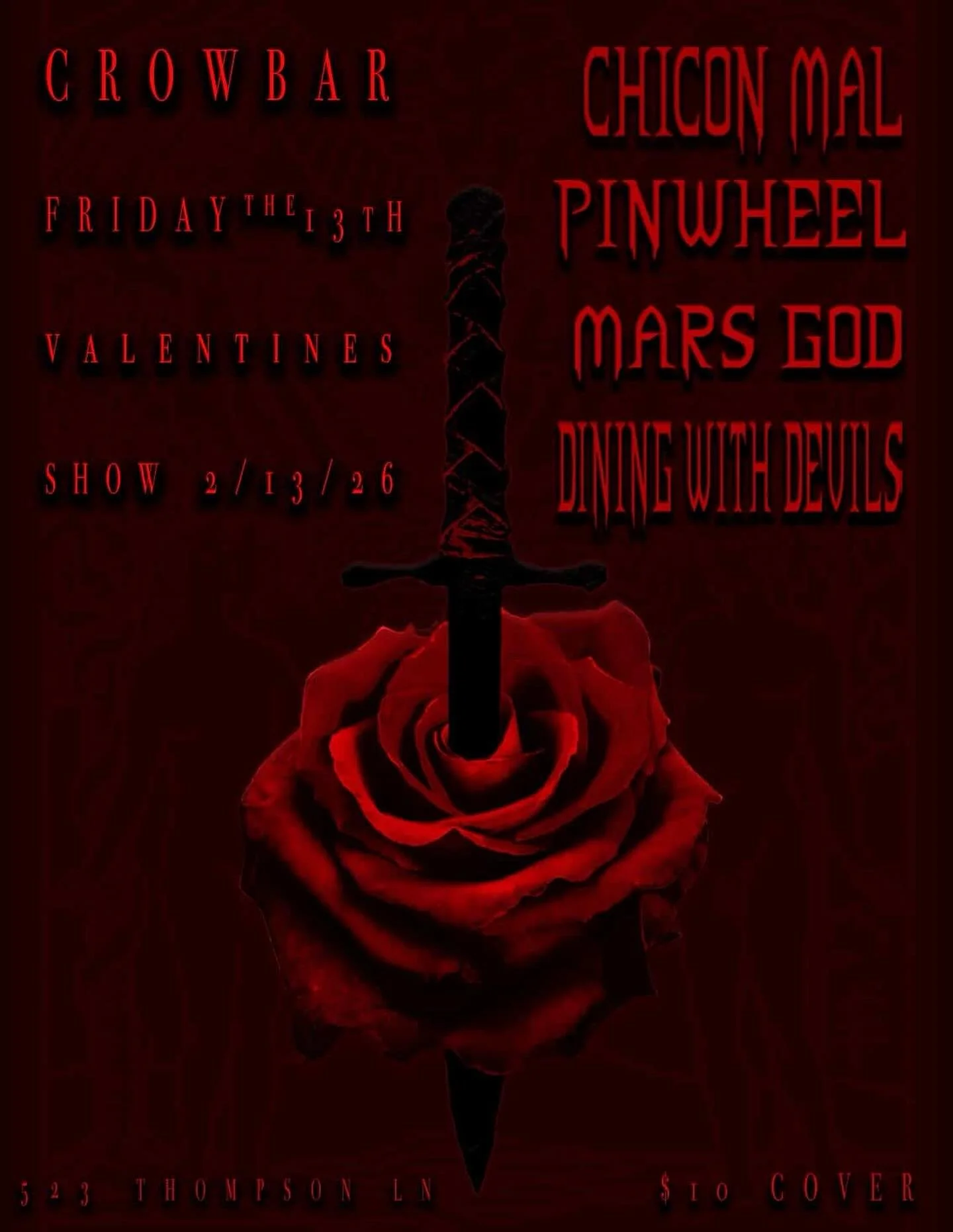 Happy to announce that we have a show at crowbar on Friday the 13th where we will be celebrating the release of Purgatory of the Mind. We&rsquo;ll be playing with @pinwheelatx @marsgodatx and @chiconmal, and look forward to seeing you all there 😈