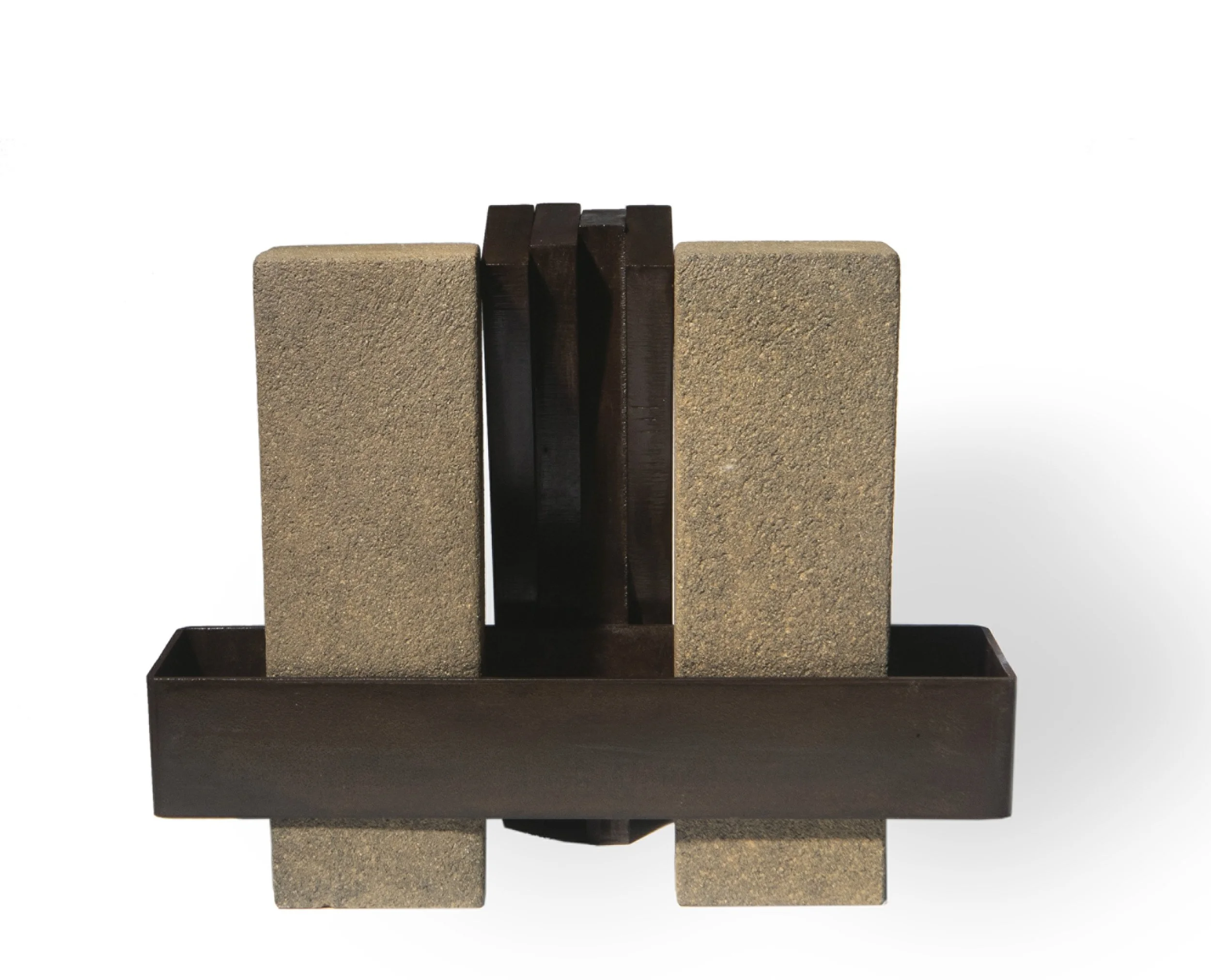 Thesis, 2000, weathering steel and refractory stoneware, 33 x 41 x 22 cm