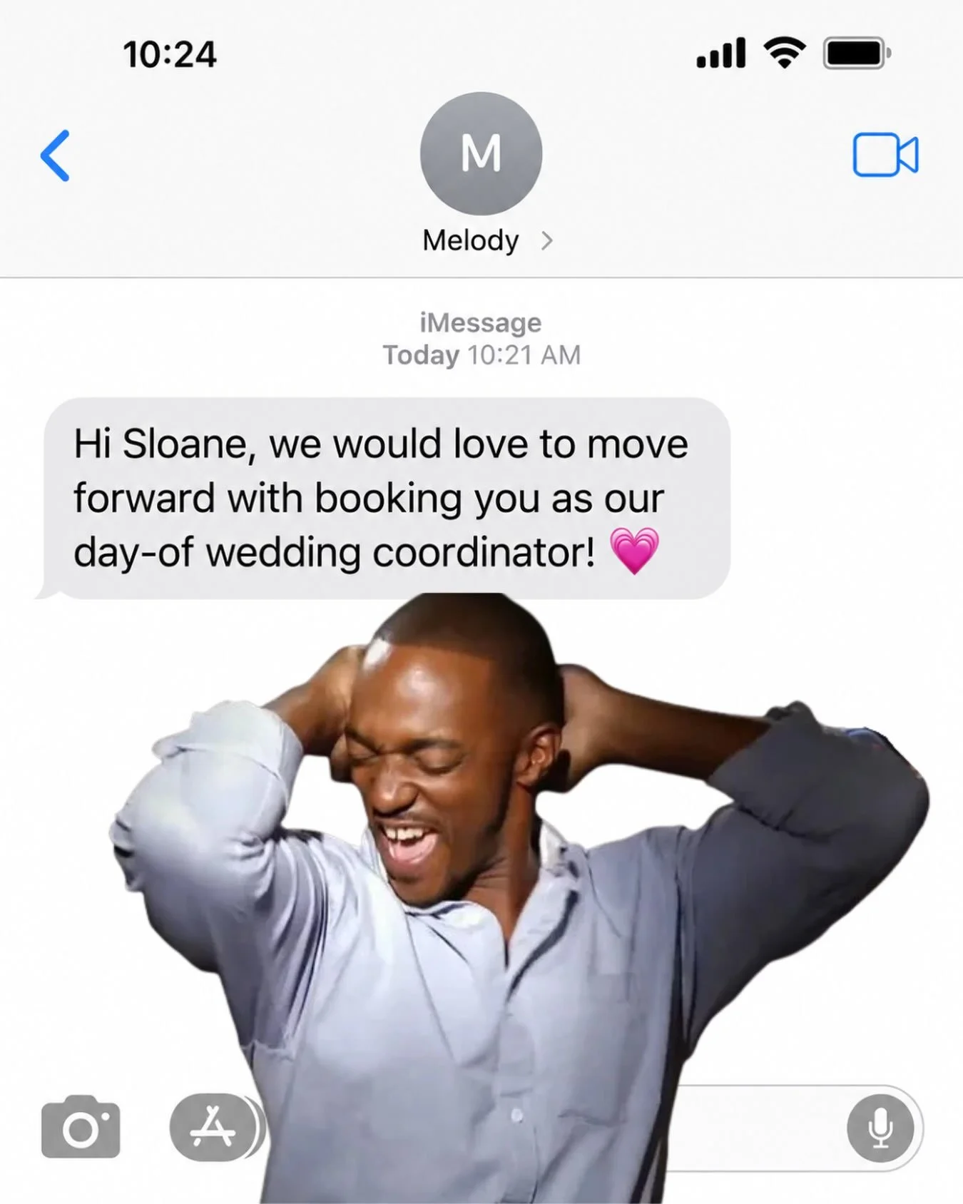 Receiving these texts makes me like 
-
-
-
-
#weddingcoordinator #pnwwedding #portlandwedding #dayofcoordinator #oregonwedding 
-
Keywords:
Wedding coordinator | wedding planner | Oregon day of coordinator | month of coordination | coordinator humor 