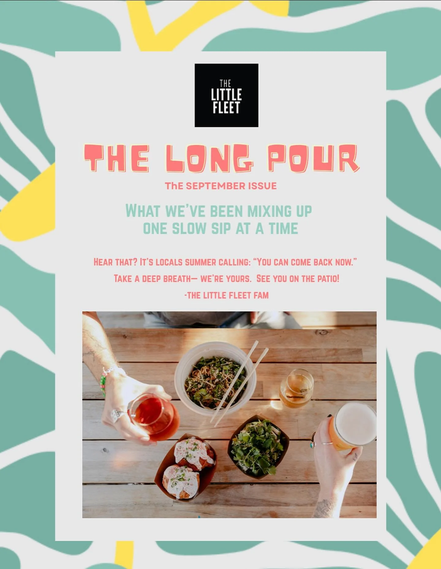 September Newsletter now out! Read about a few fave spots around town, check out a new playlist, find upcoming events and more! Link in bio! Cheers 🍻