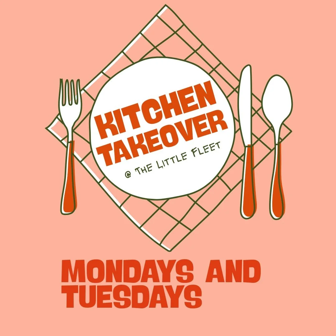 Monday + Tuesday Kitchen Takeovers at The Fleet.

Two nights a week we hand the kitchen over to chefs, pop-ups, and food folks we love and invite them to cook for the room. Short runs, first-come first-serve, rotating menus, a little experimental, al
