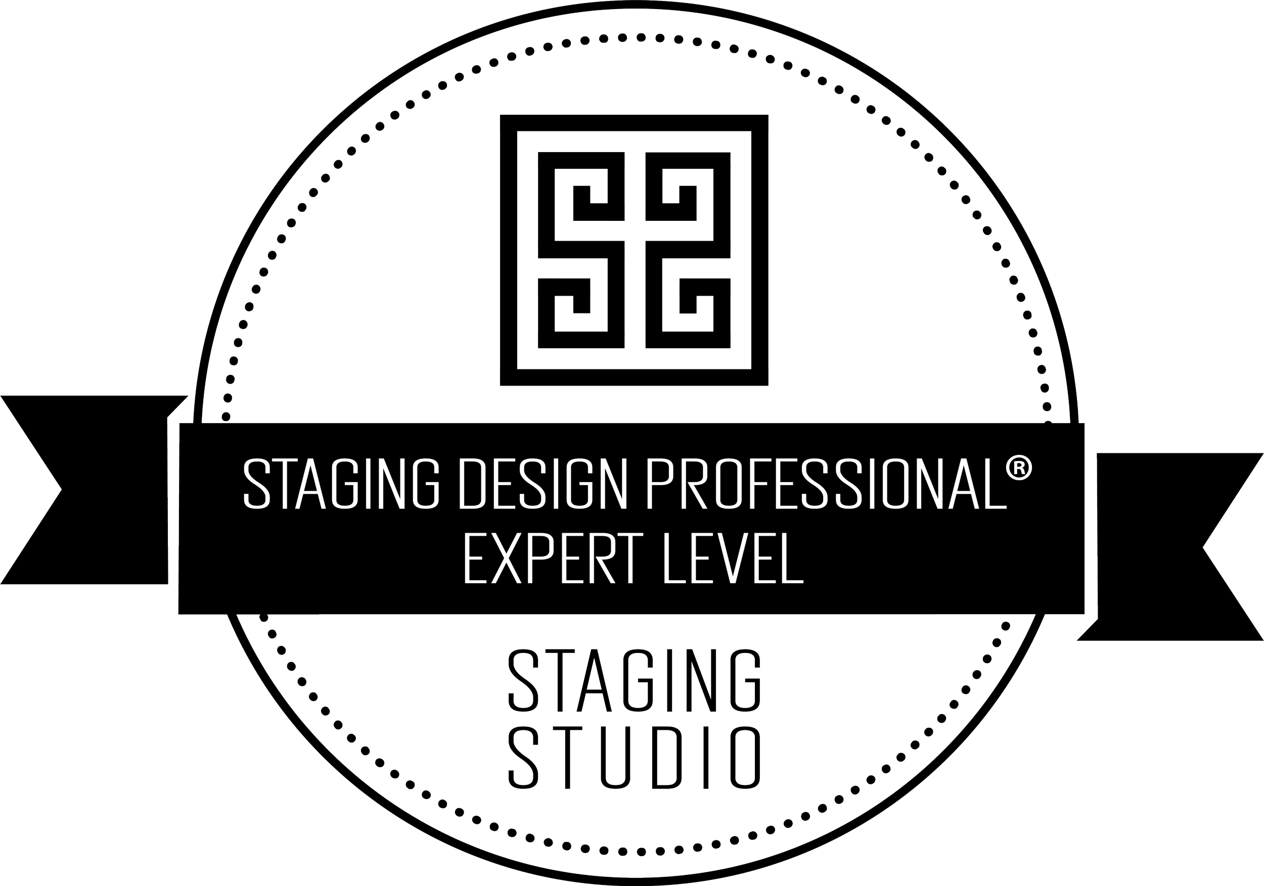 A black and white certificate of achievement for a 'Staging Design Professional Expert Level,' from the staging company Staging Studio.