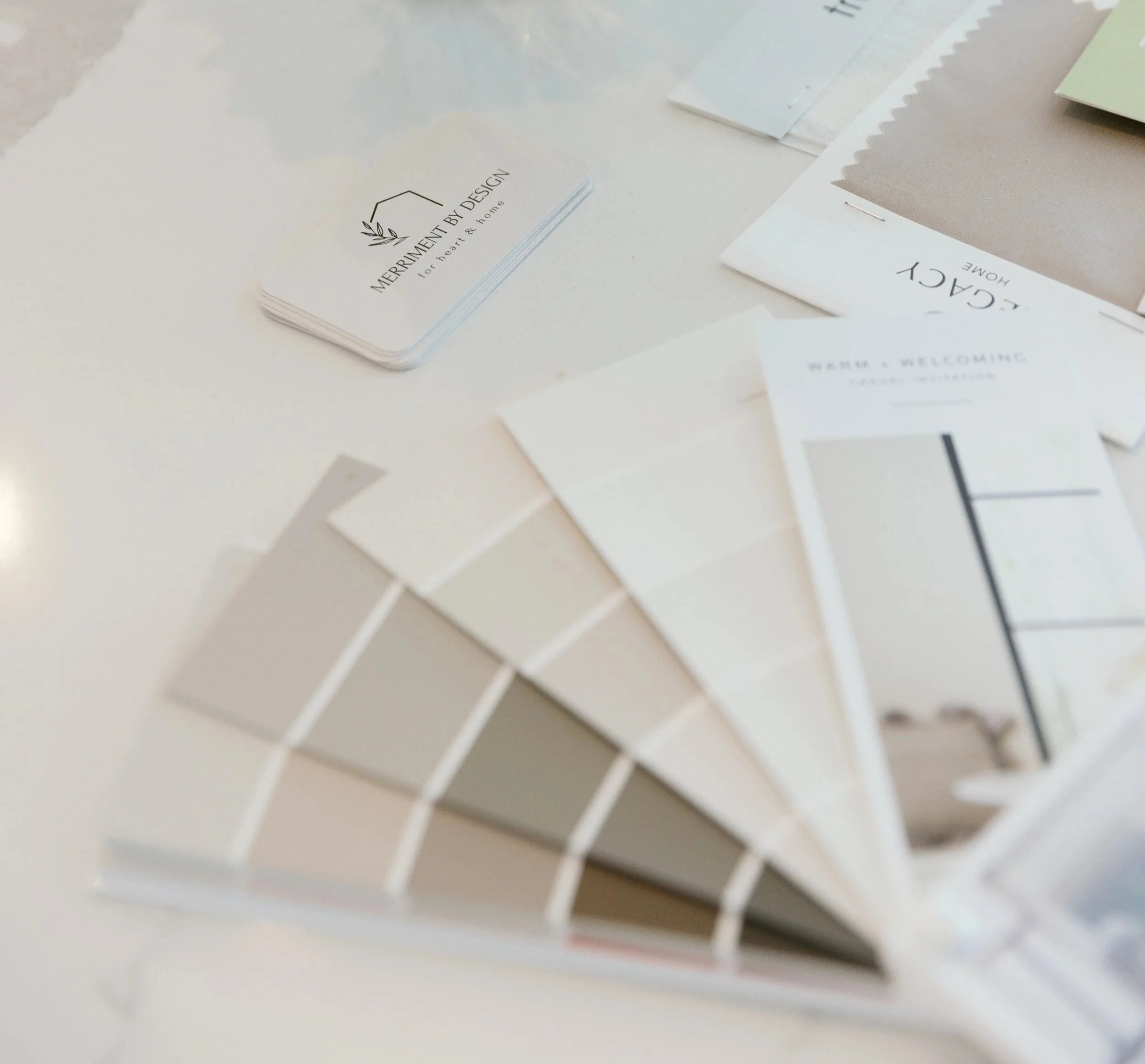 Interior Design Space: layered swatches, paint samples, and fresh green hydrangeas-interior design North Texas