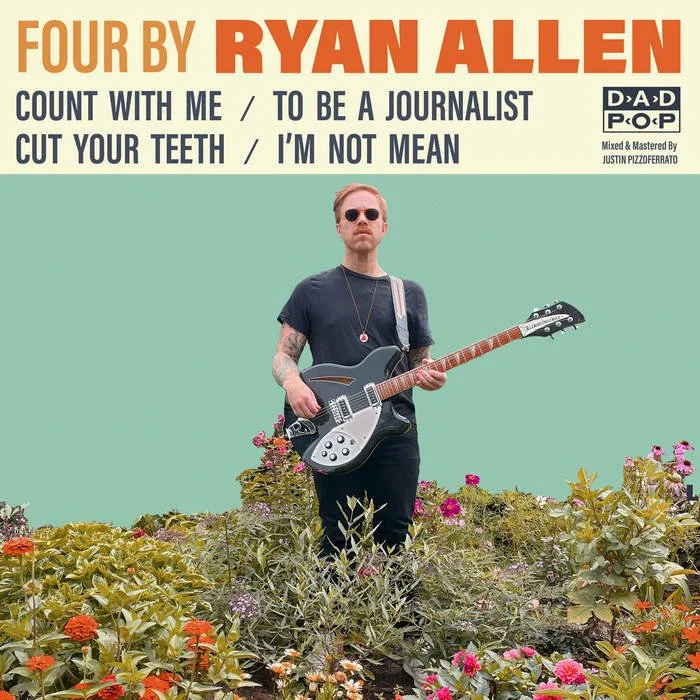 Cover art featuring a man with sunglasses holding an electric guitar in a flower garden, with text listing four song titles by Ryan Allen and credits to a DJ PizzoFerrato.