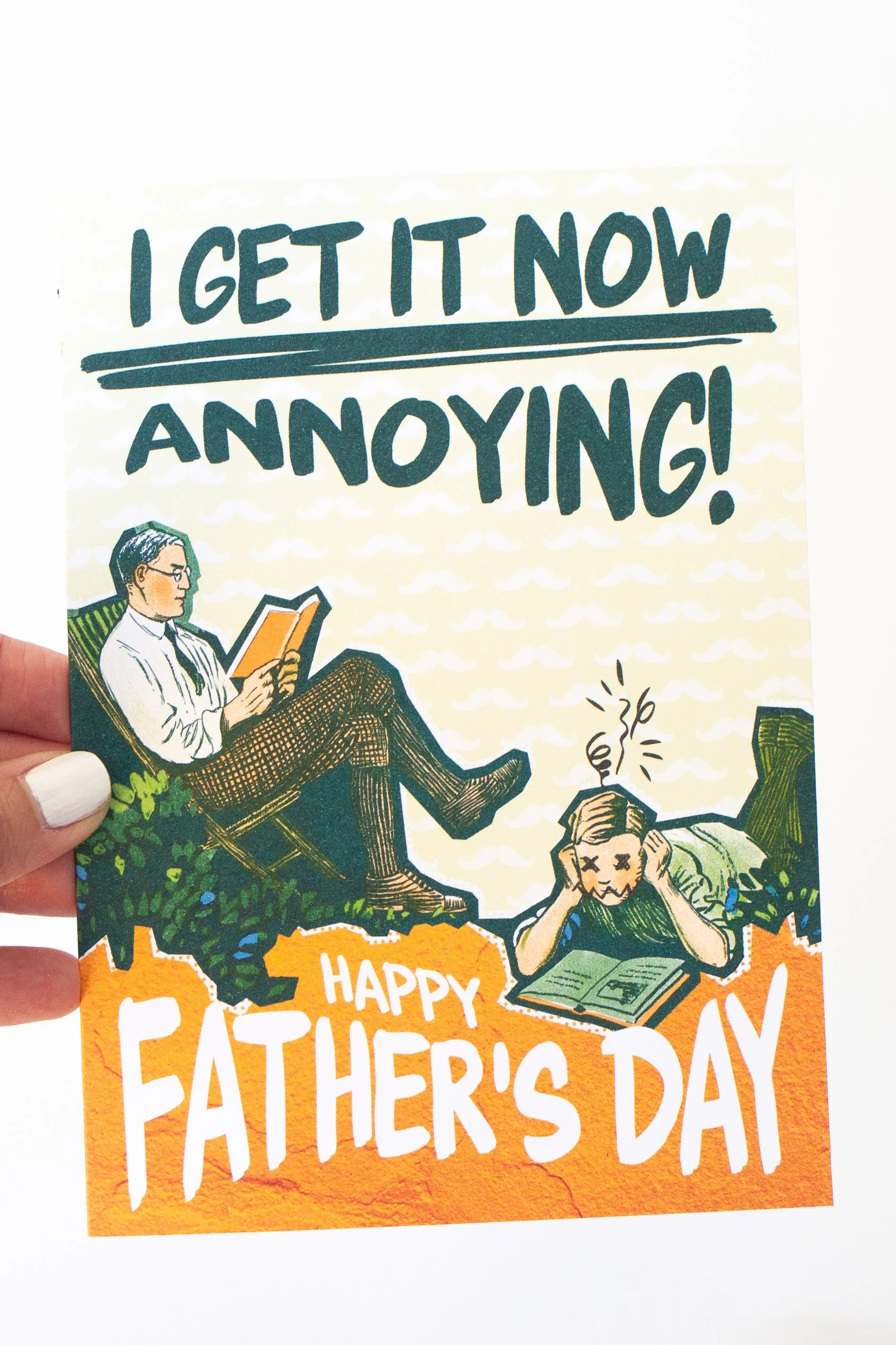 mustache sporting camping lover Father’s Day vintage graphic dad card.