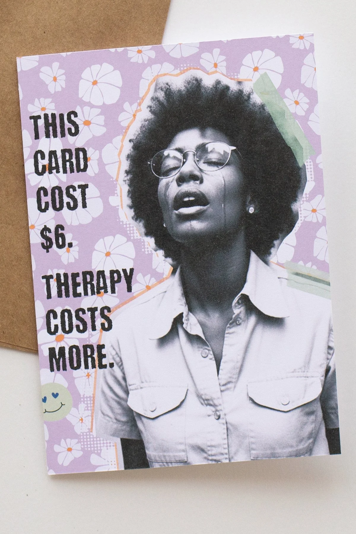 Sarcastic, Get Better Card for Depression and Stress 'Therapy Costs More' Purple and White Flower Sympathy Card