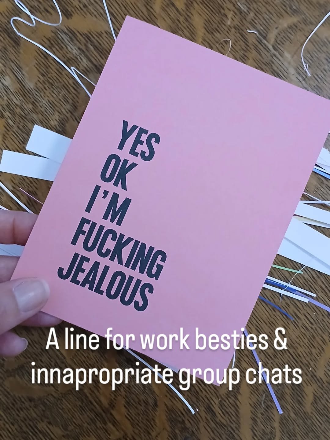 Tell it like it is! Working on a subline of No Hard Feelings cards. Honest cards, just less polite. I'm having fun with these! And since I'm a potty mouth, NOT appropriate for little eyeballs. Will hopefully be up on site this weekend.

#cusswords #a