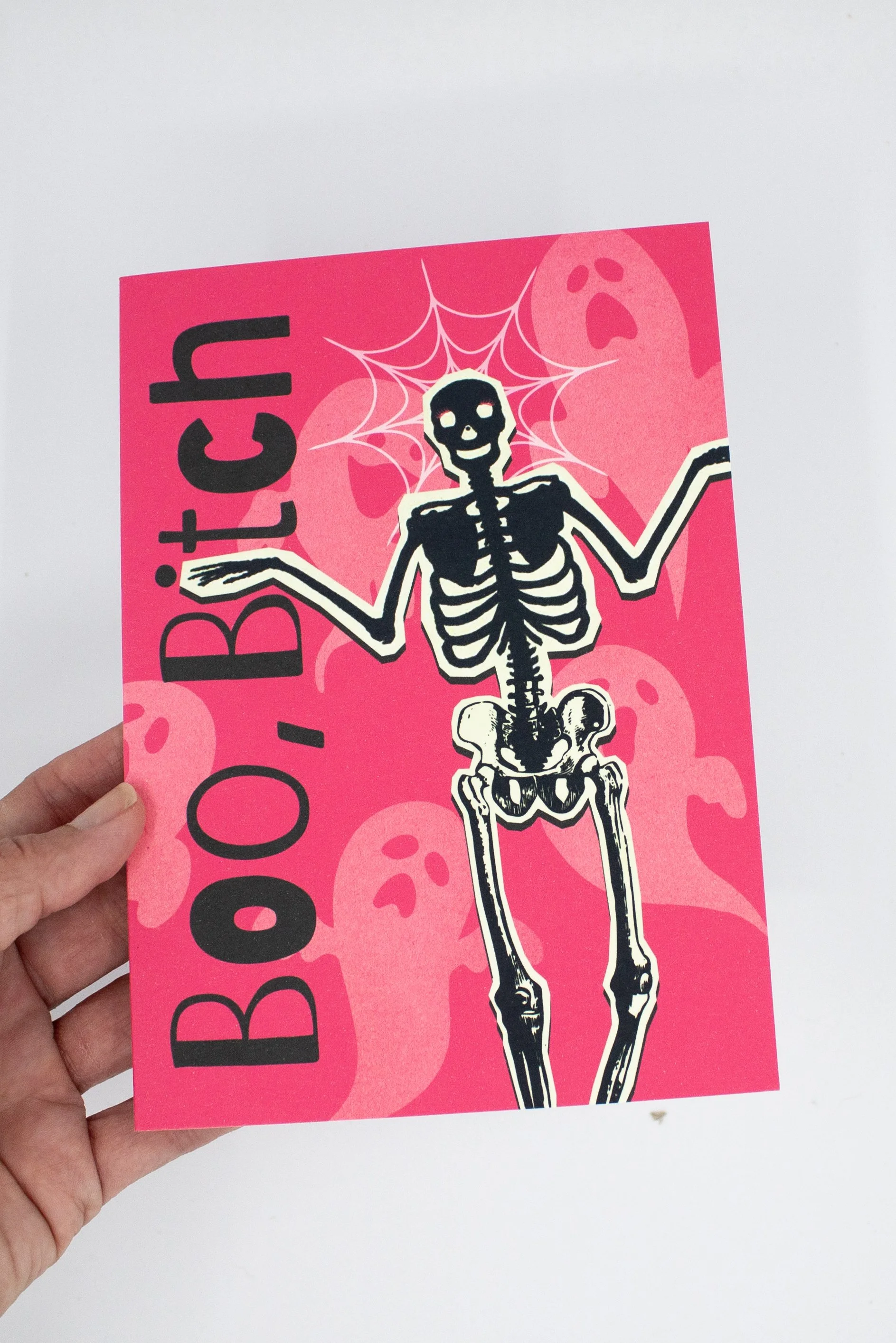 Boo, Bitch! Funny Skeleton & Ghost Halloween Greeting Card