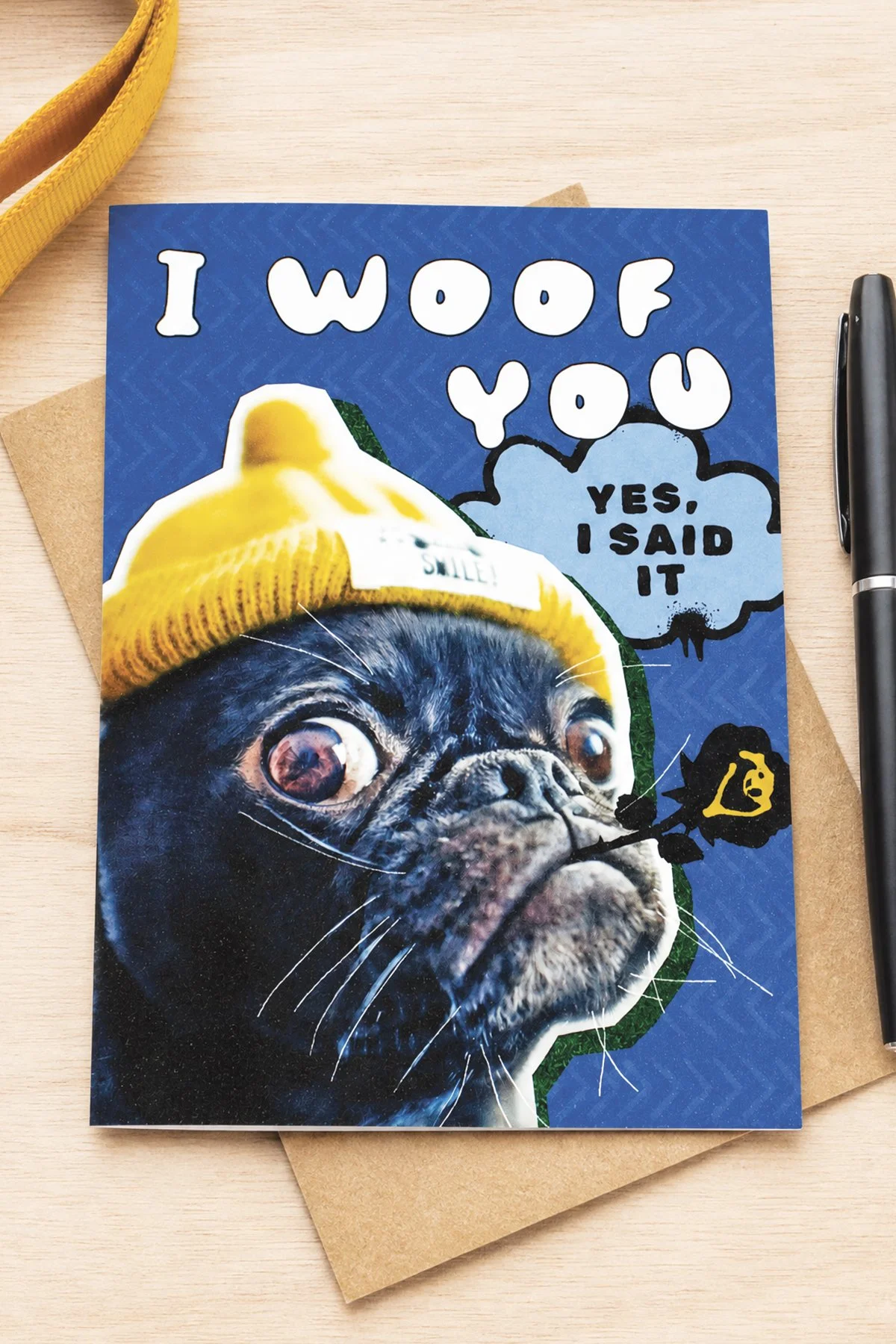 Funny bold blue dog lover greeting card is made for couples who love each other almost as much as they love their dog.