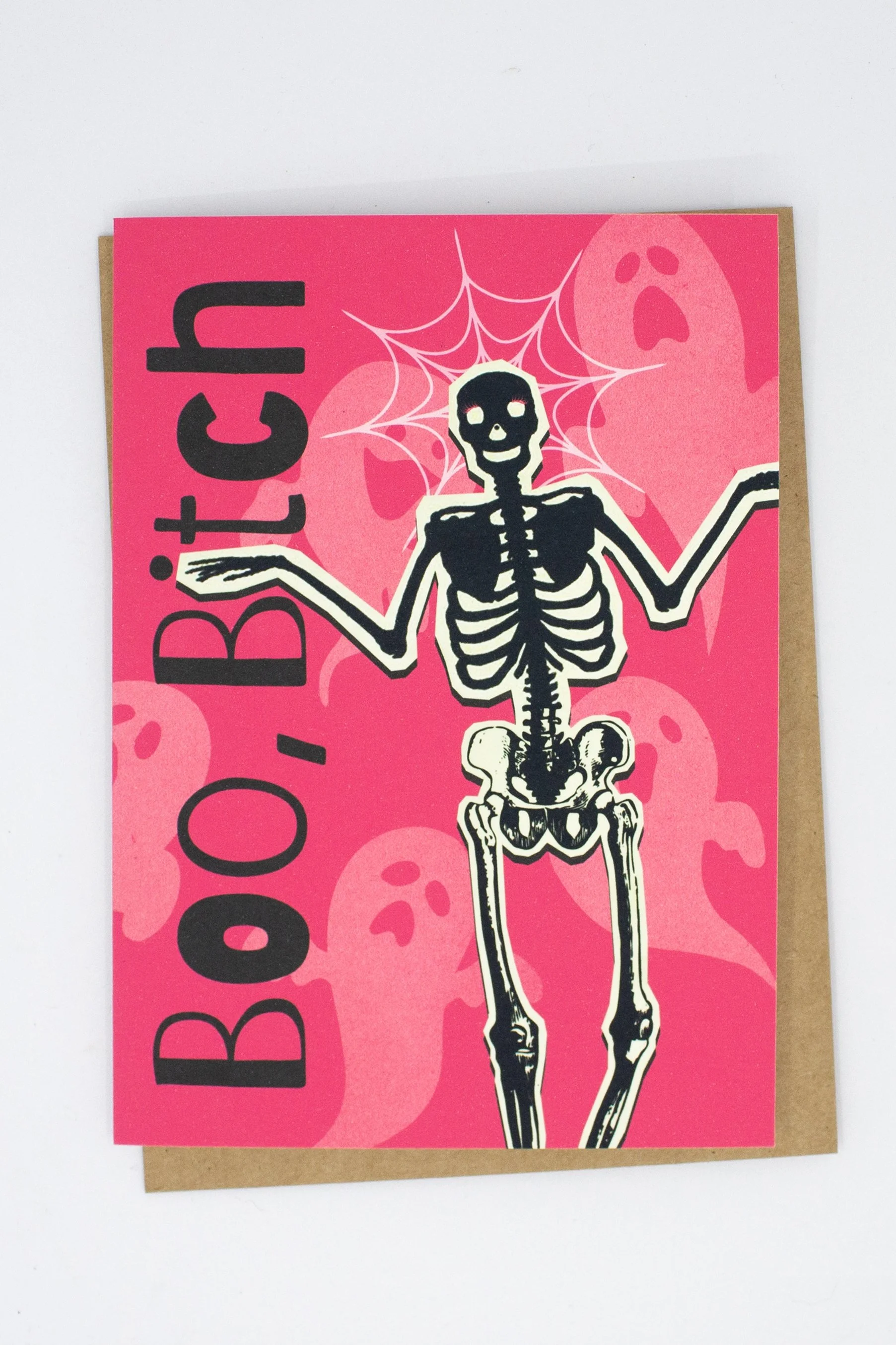 Boo, Bitch! Funny Skeleton & Ghost Halloween Greeting Card