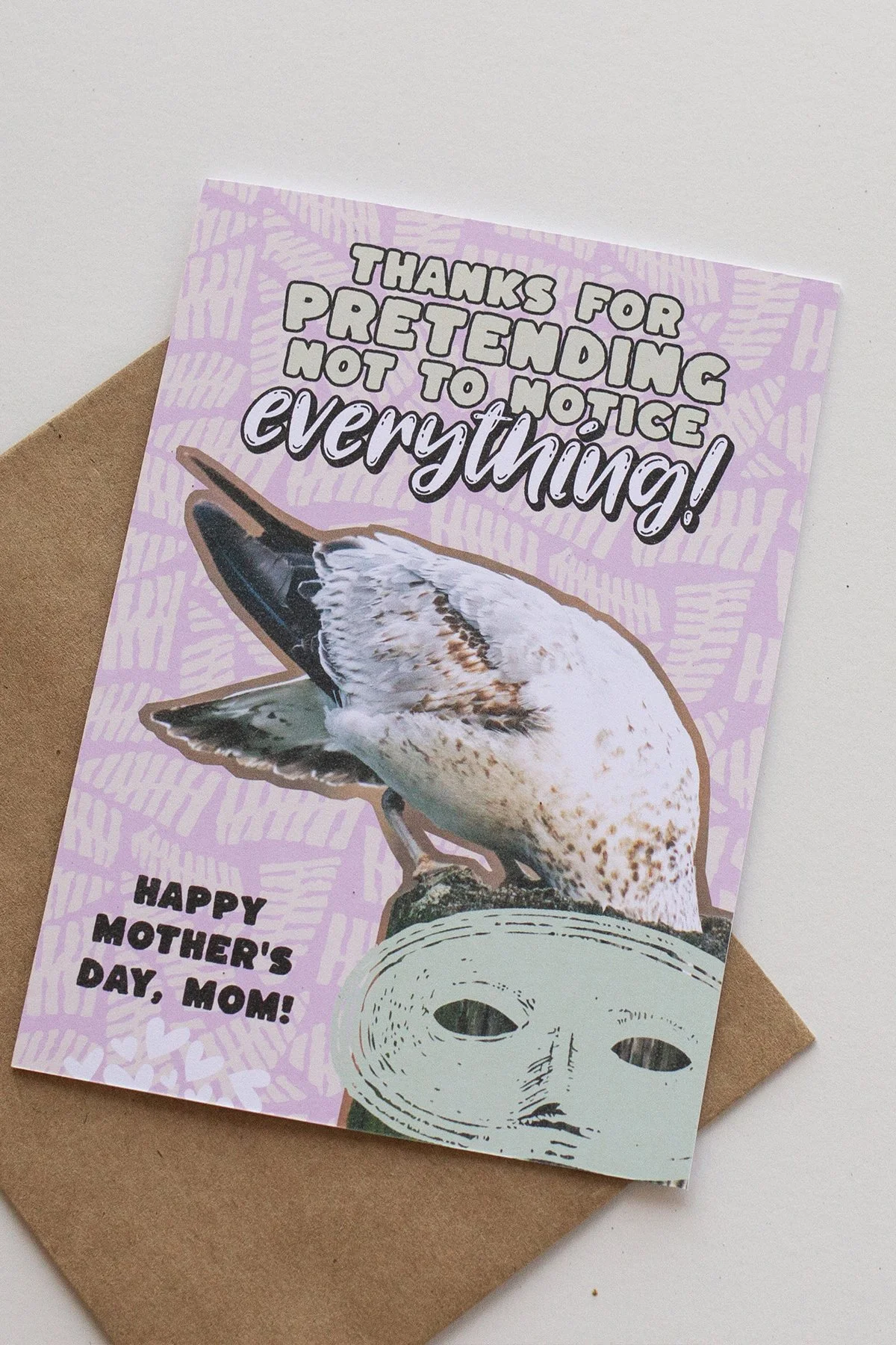 Funny 'Thanks for Pretending' Beach Seagull Mask Mother's Day Card