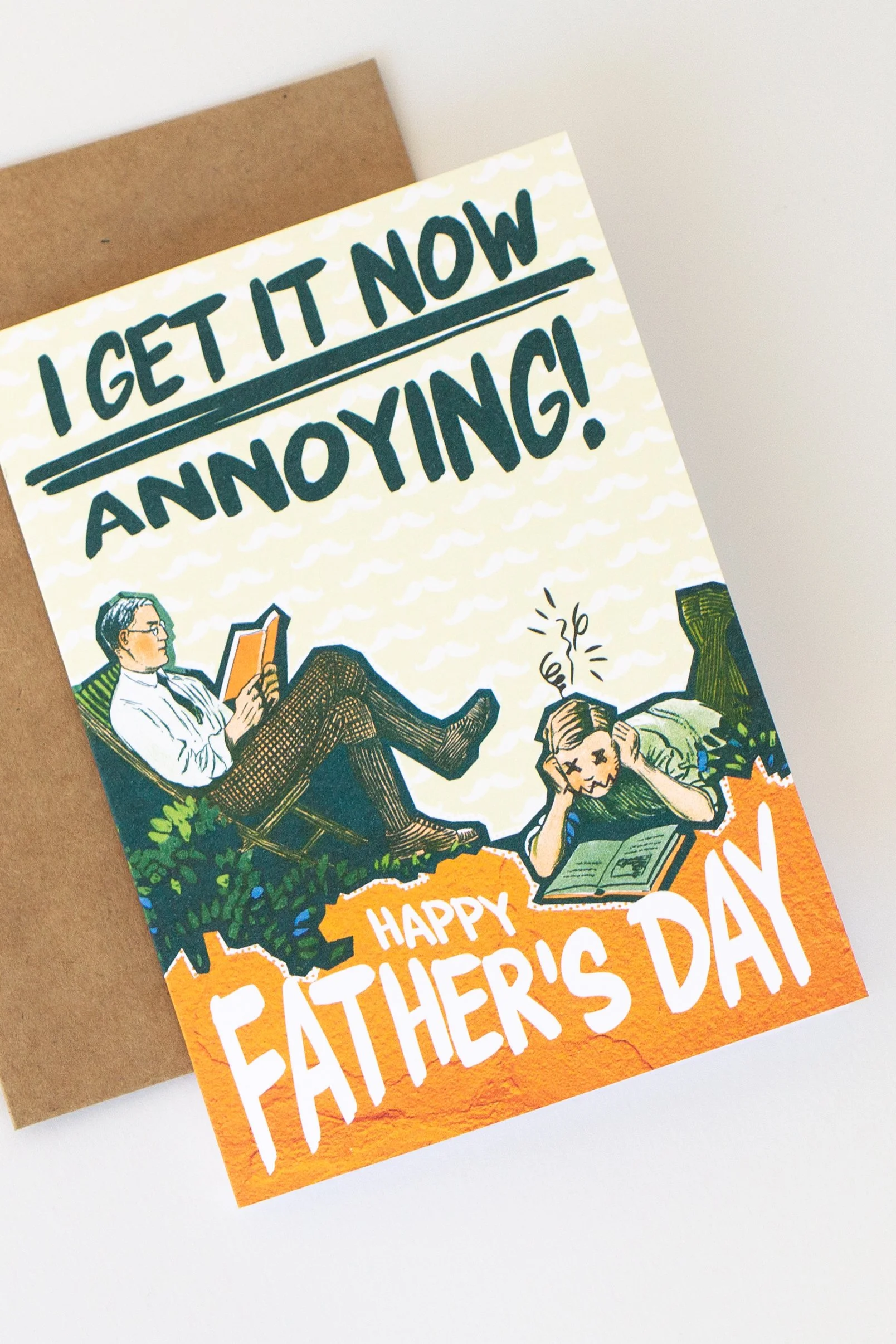 mustache sporting camping lover Father’s Day vintage graphic dad card.