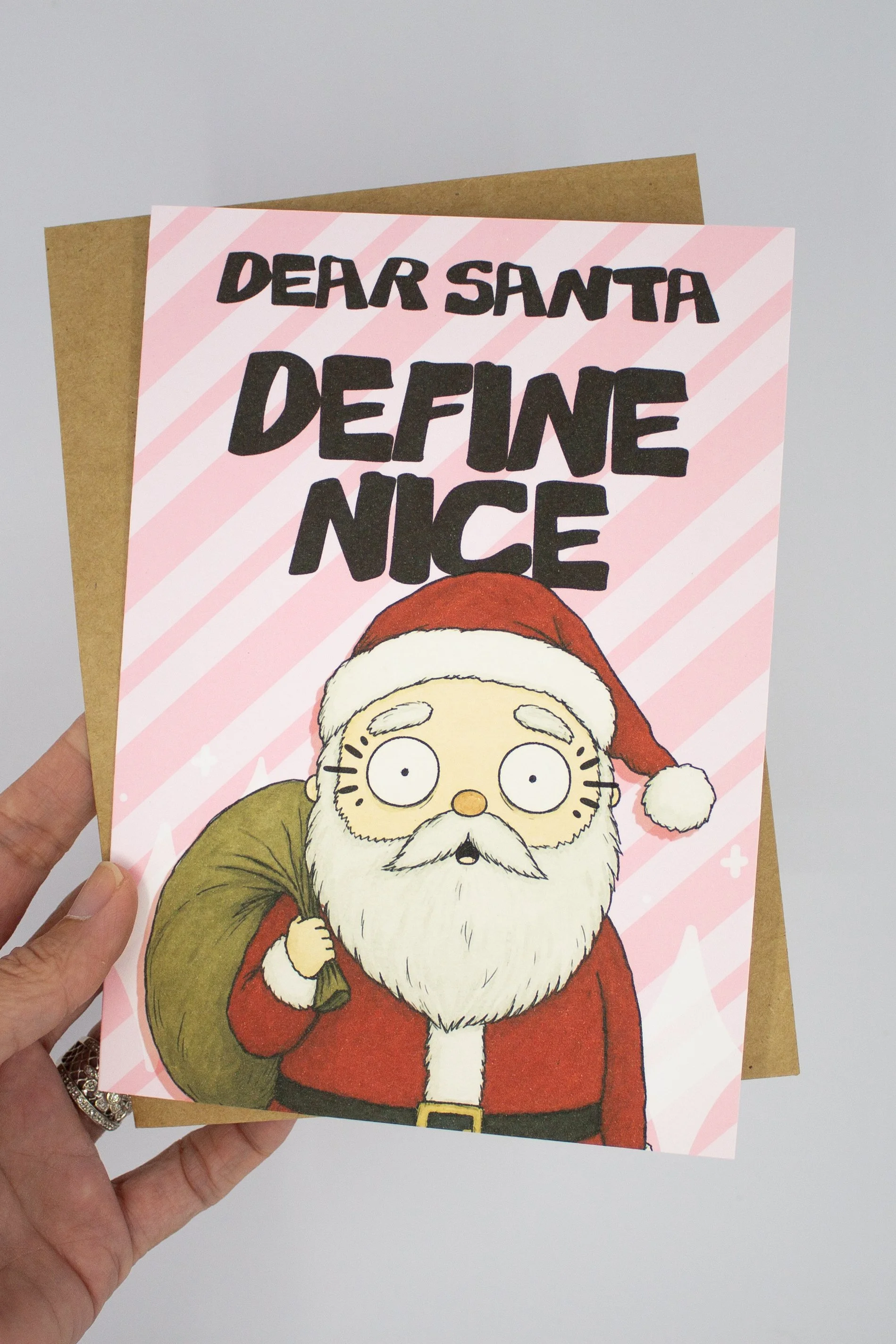 Fun, flirty, playful Christmas Santa card is for spouse, partner, crush, best friend, or your favorite partner-in-crime.