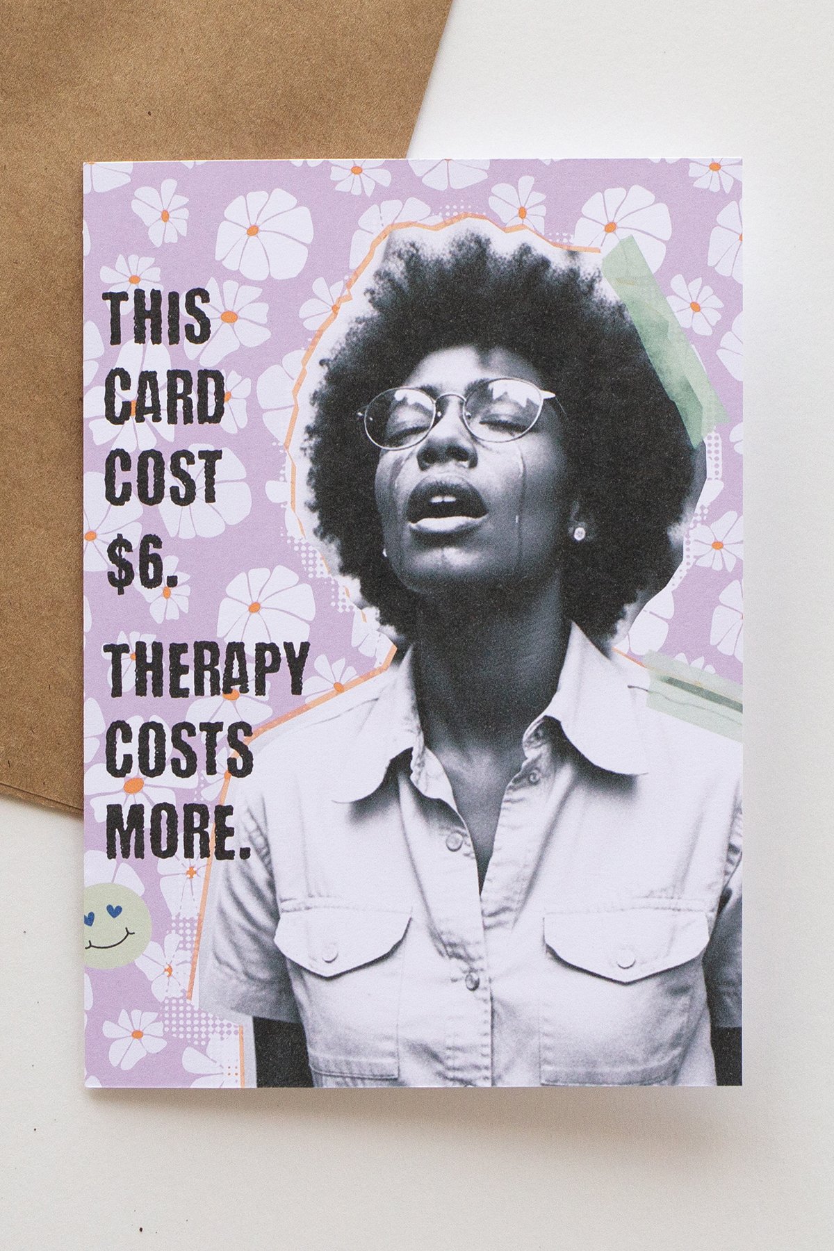 Sarcastic, Get Better Card for Depression and Stress 'Therapy Costs More' Purple and White Flower Sympathy Card