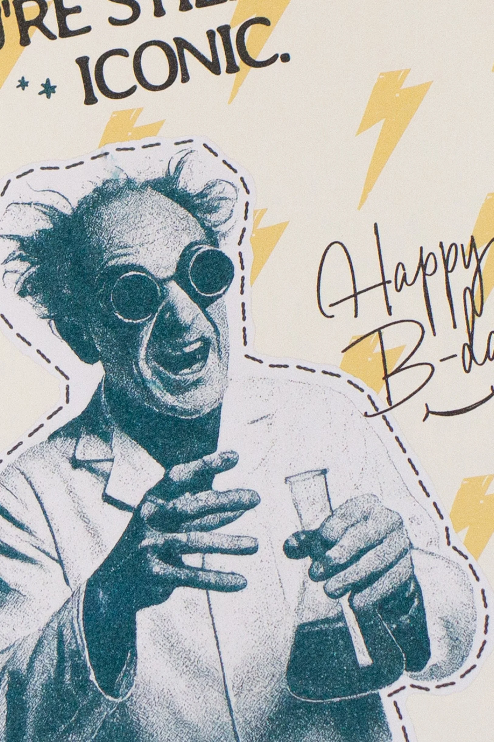 Sarcastic, retro mad scientist birthday card with lightening bolts