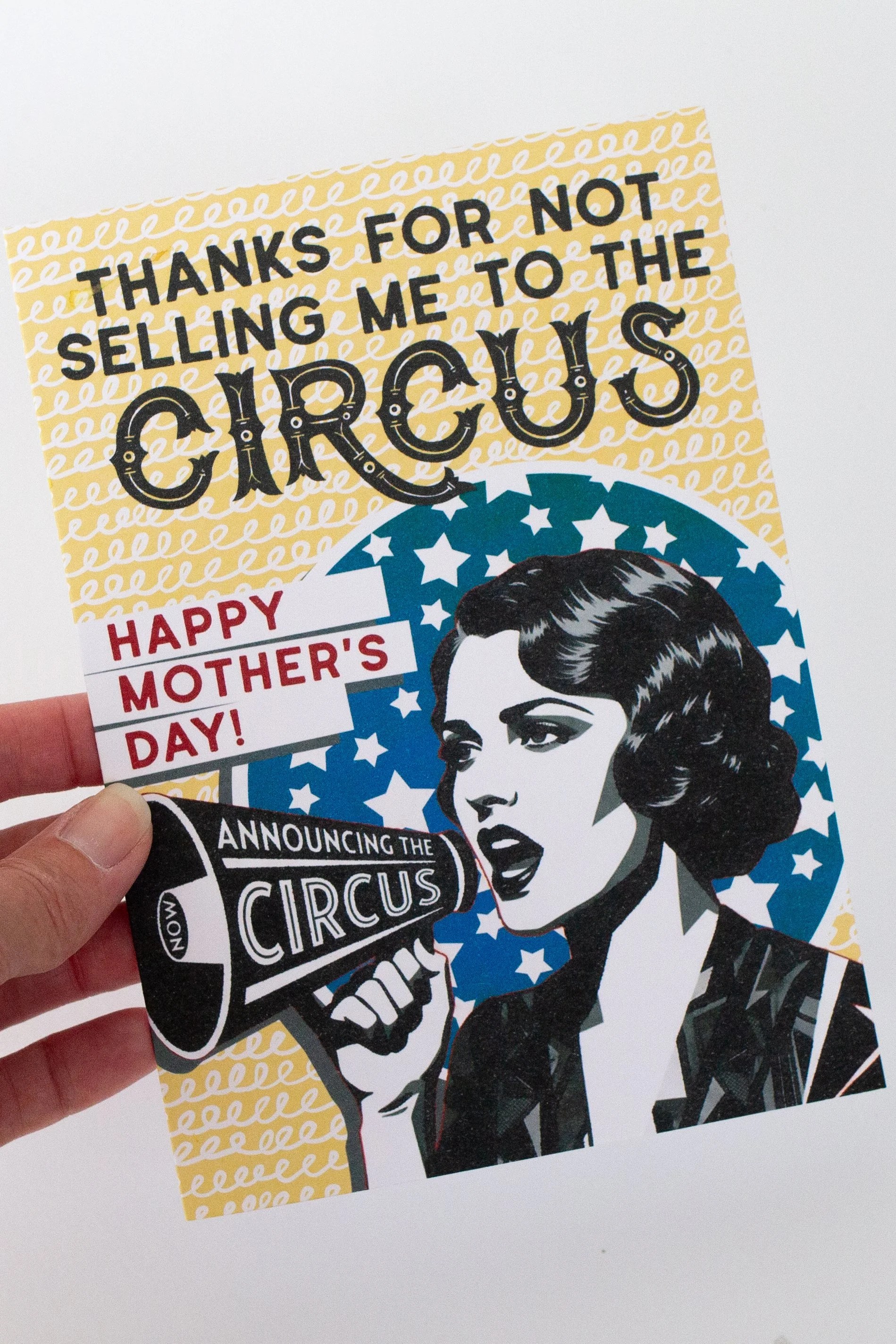 Say thanks mom & Happy Mother’s Day with this bold vintage poster inspired circus theme funny card for mom.
