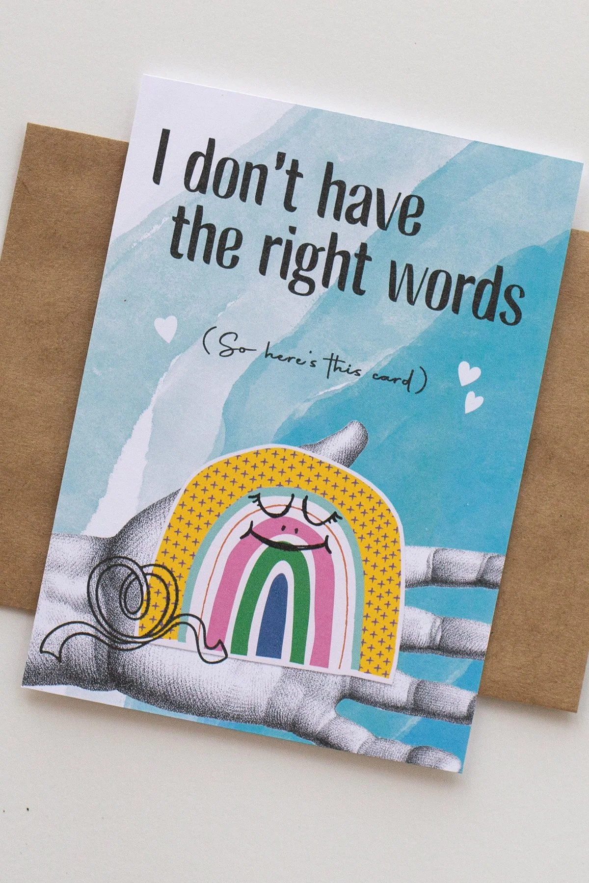 Sarcastic, Cute Rainbow Collage Depression Stress 'Don't Have the Right Words' Sympathy Card
