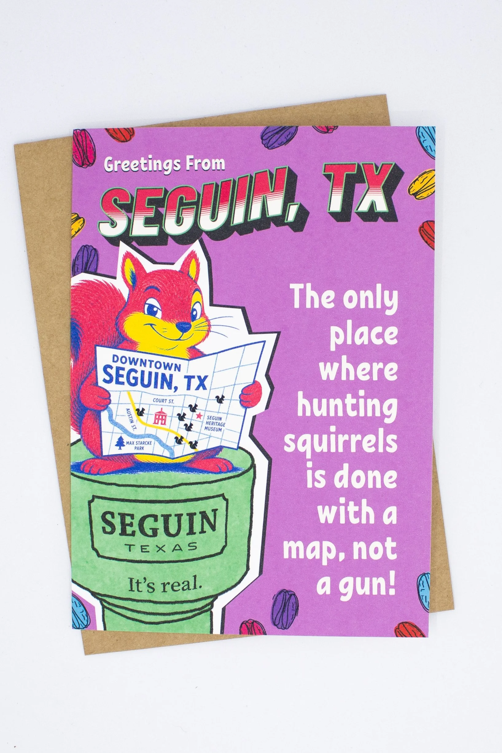 Greetings From Seguin, Texas – Local Visitor Squirrel Keepsake  | Funny Everyday Card