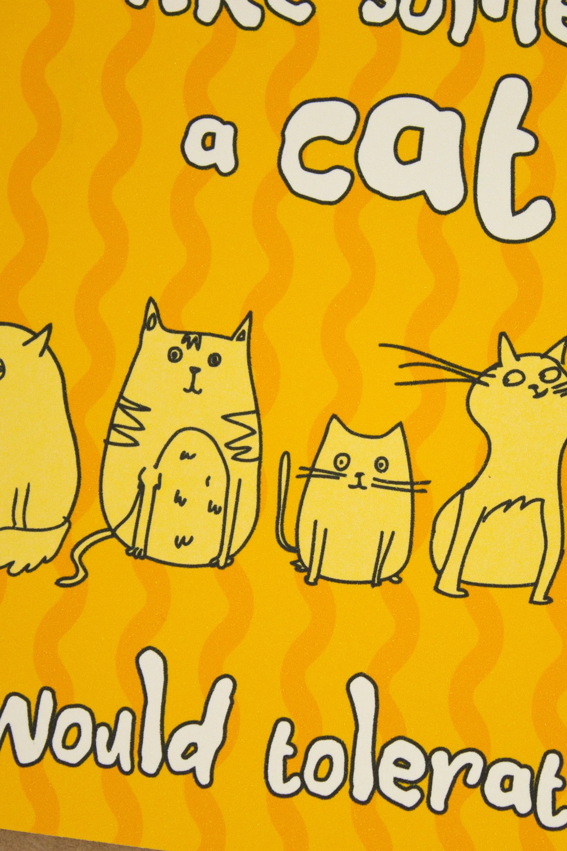 funny kitty humor card featuring cute cat line drawing illustrations, with the message "You seem like someone a cat would tolerate."