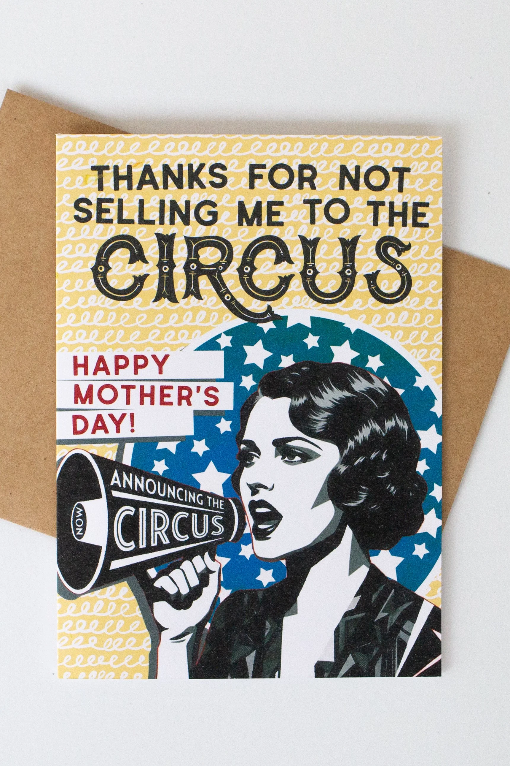 Say thanks mom & Happy Mother’s Day with this bold vintage poster inspired circus theme funny card for mom.