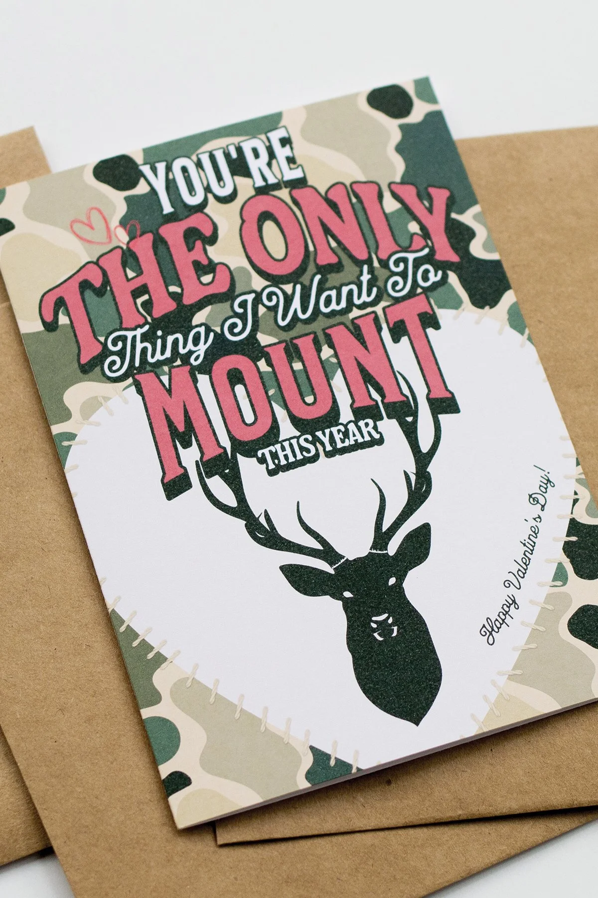 Funny 'Mount' Deer Camo Valentine's Day Card - Blank Inside
