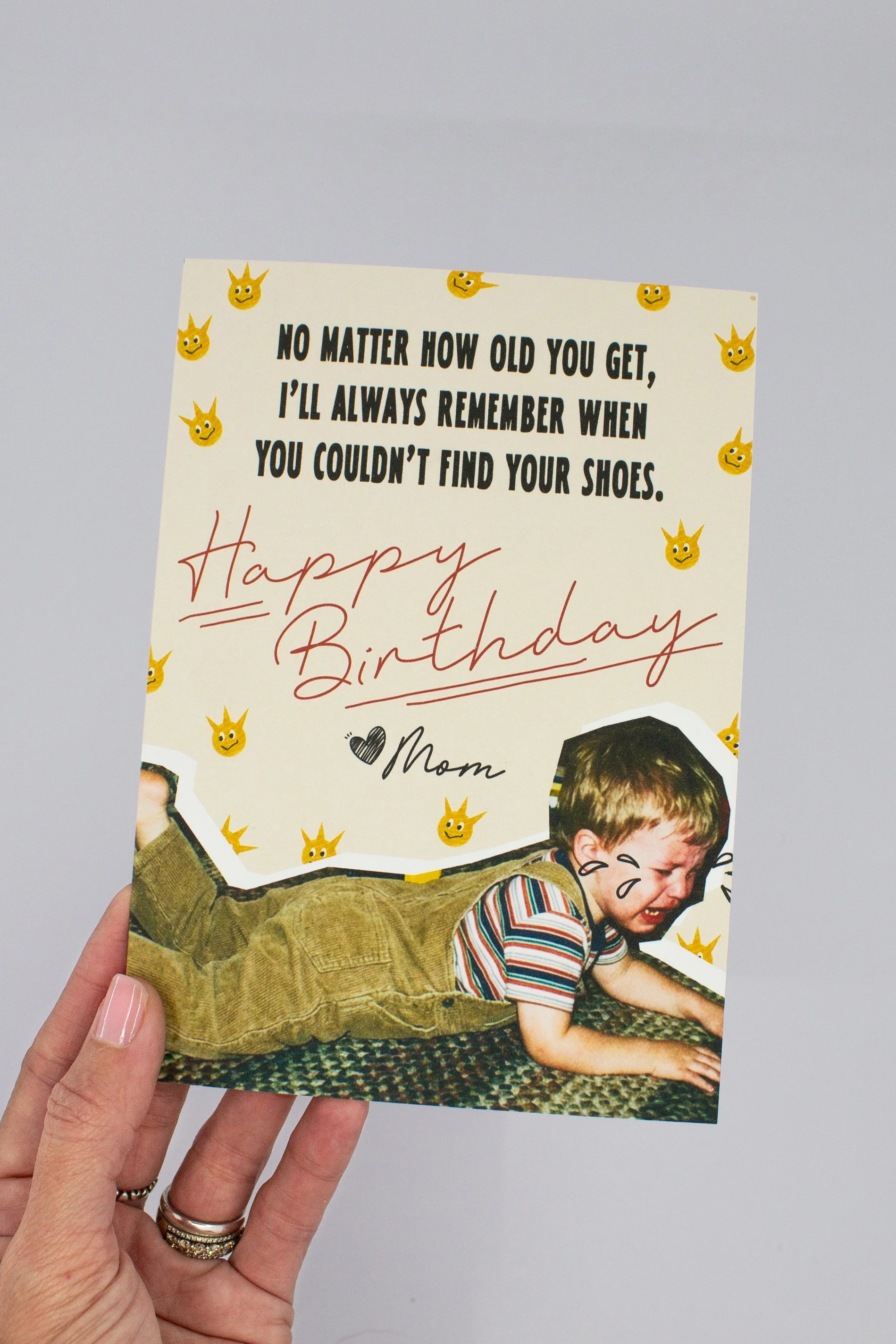 This card is a funny and heartfelt birthday card that only a mom can send, and perfect for sons of any age