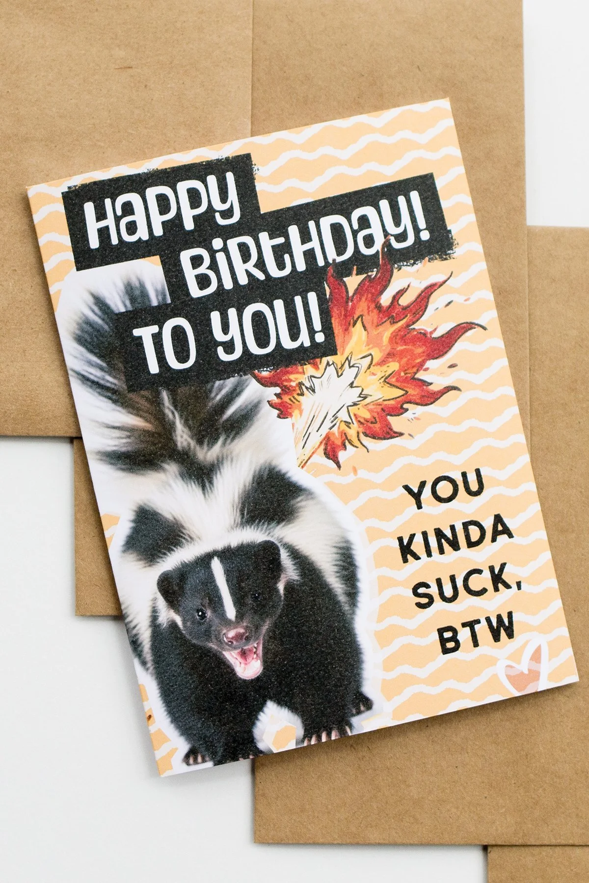Funny 'You Kinda Suck' Birthday Card with Angry Skunk - Blank Inside