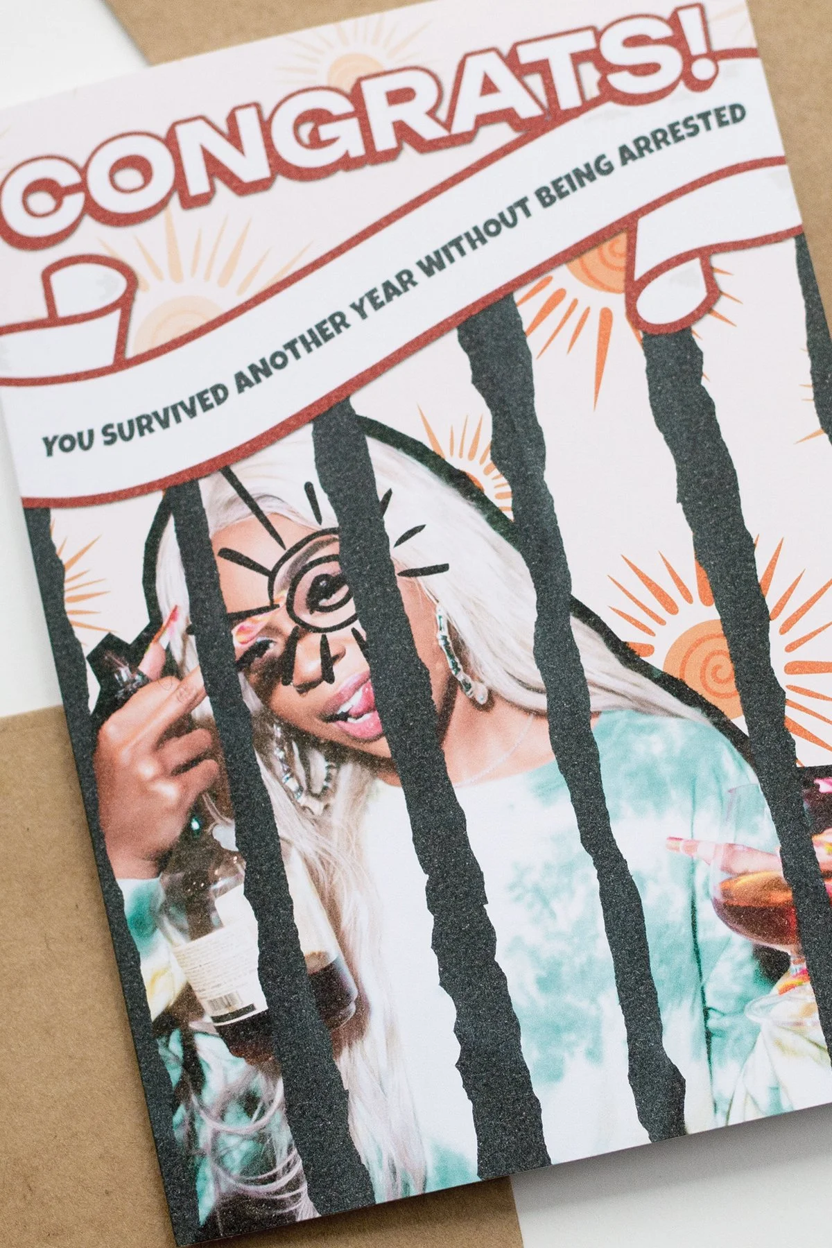 Funny 'Another Year Without Being Arrested' Birthday Card - Blank Inside