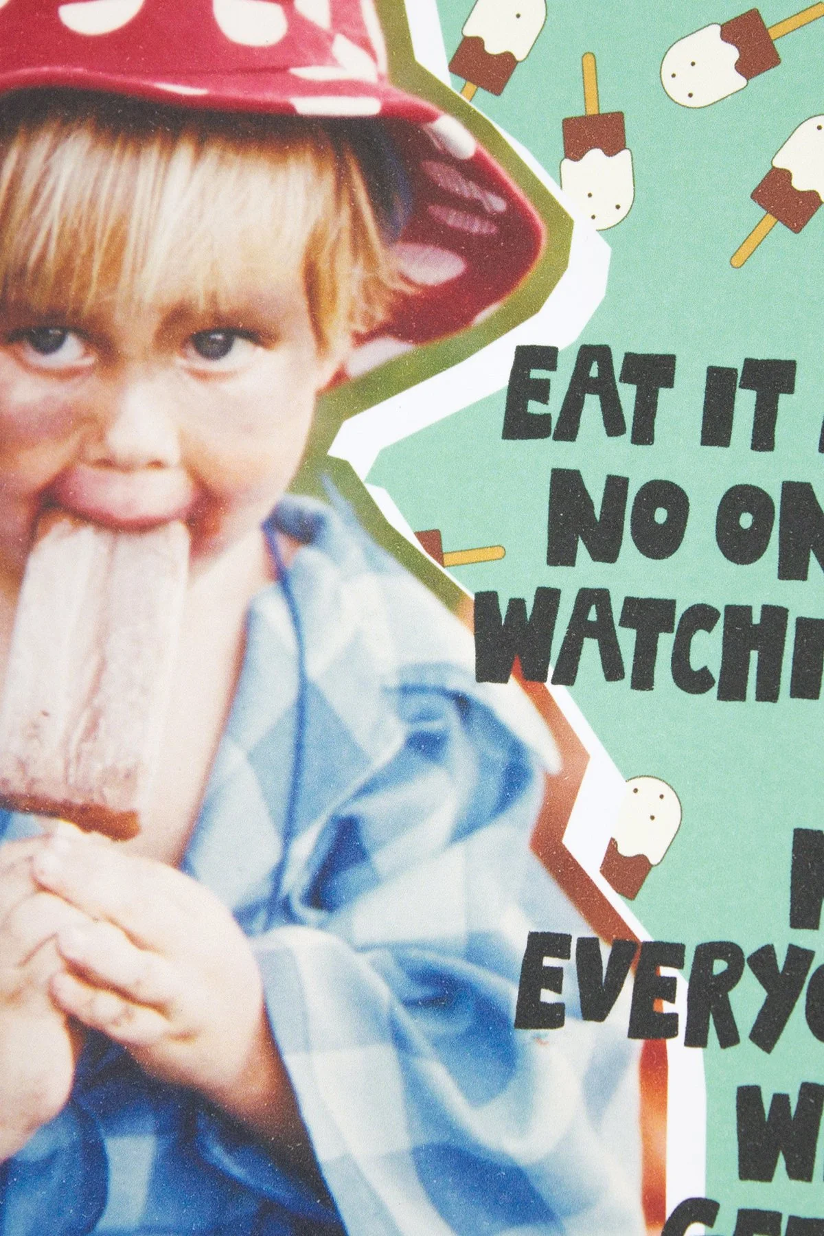 Humorous and silly National Ice Cream Day card with light colored pistachio background and ice cream popsicles.