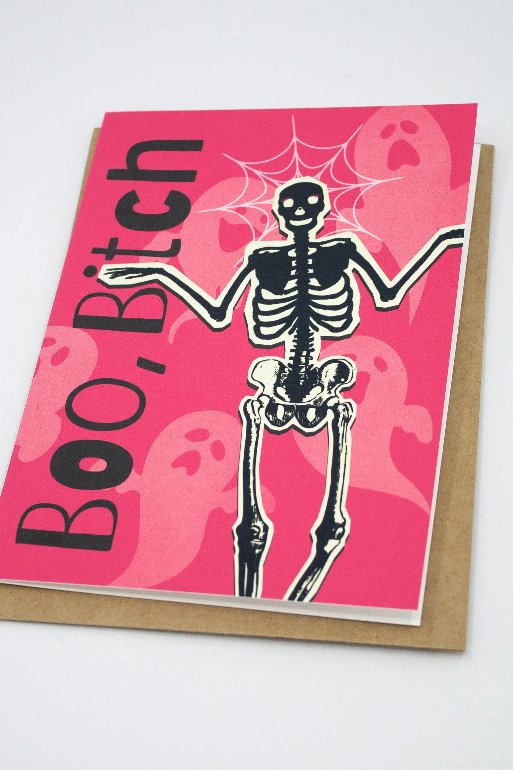 Boo, Bitch! Funny Skeleton & Ghost Halloween Greeting Card
