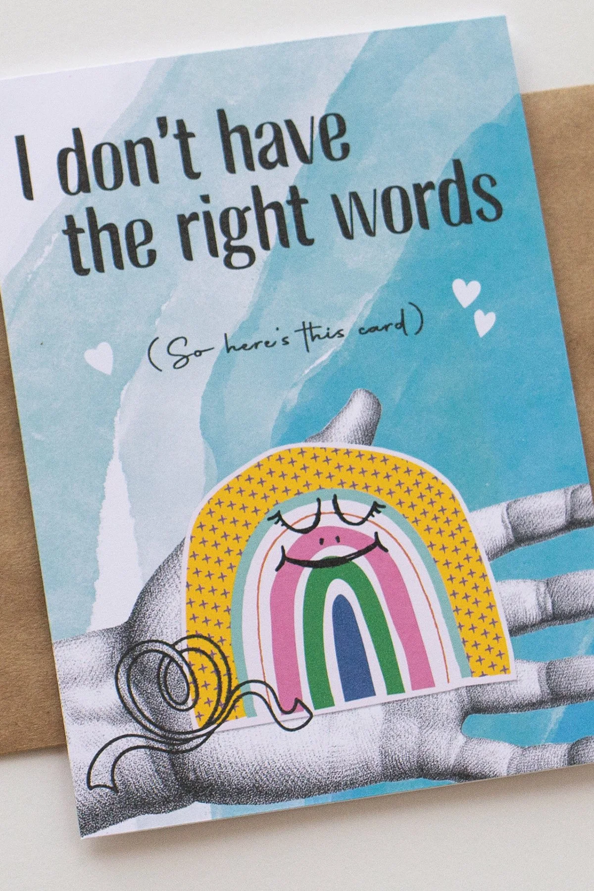Sarcastic, Cute Rainbow Collage Depression Stress 'Don't Have the Right Words' Sympathy Card