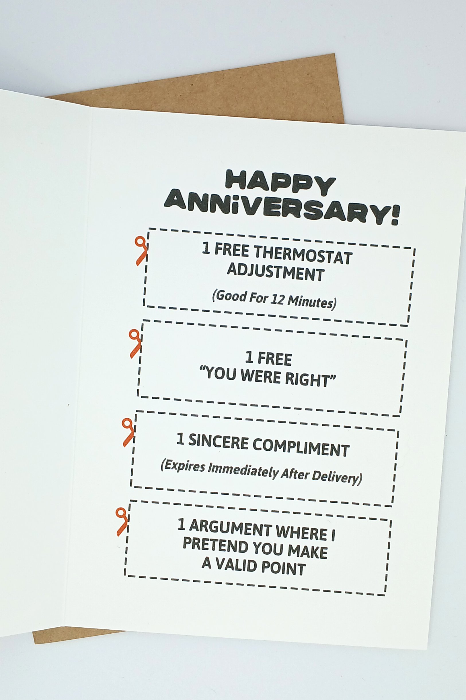 Funny Anniversary Card for Husband with Sarcastic Marriage Coupons