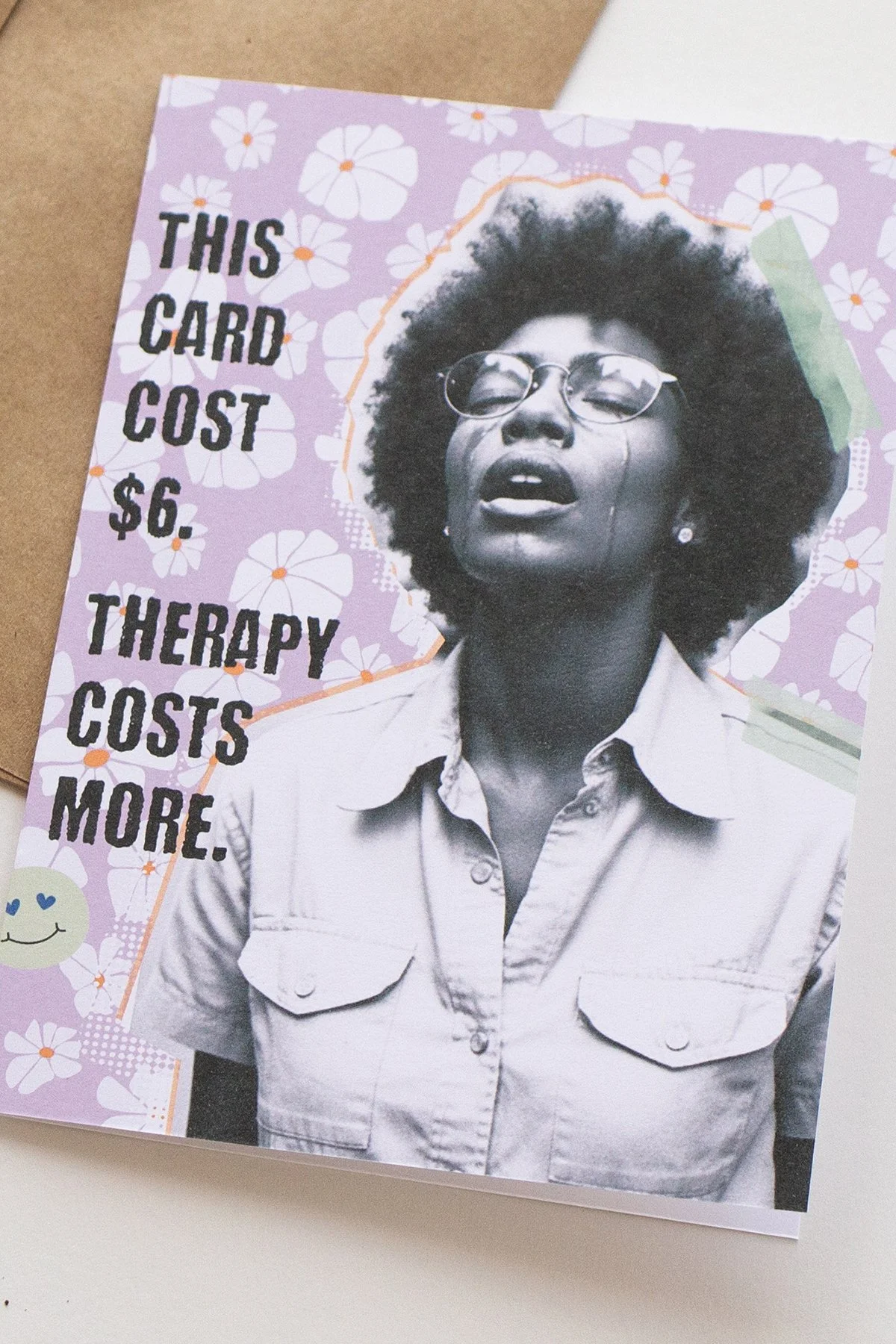 Sarcastic, Get Better Card for Depression and Stress 'Therapy Costs More' Purple and White Flower Sympathy Card