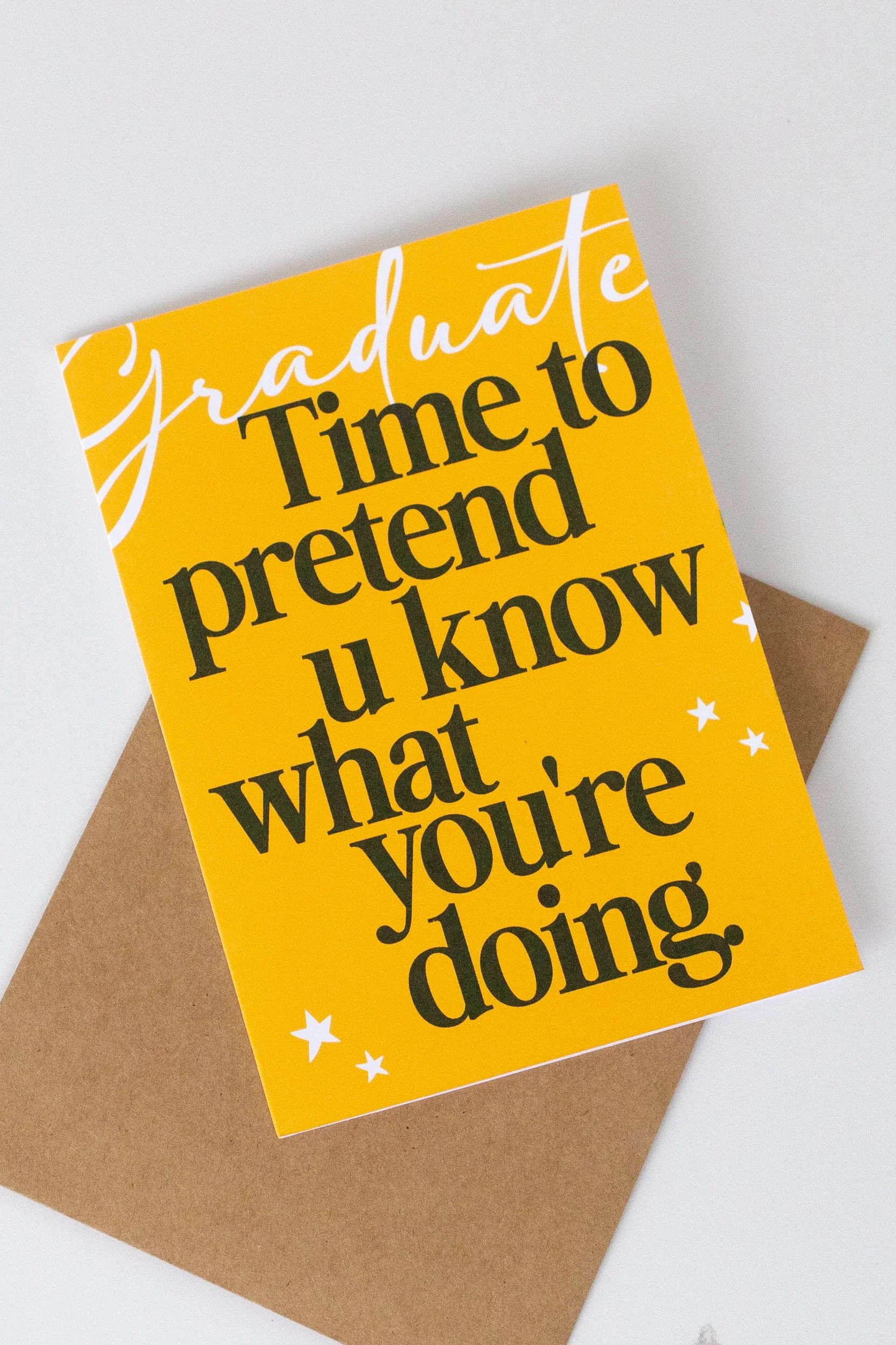 Bright yellow, funny and sarcastic graduation card for son, daughter, friend, or family member.