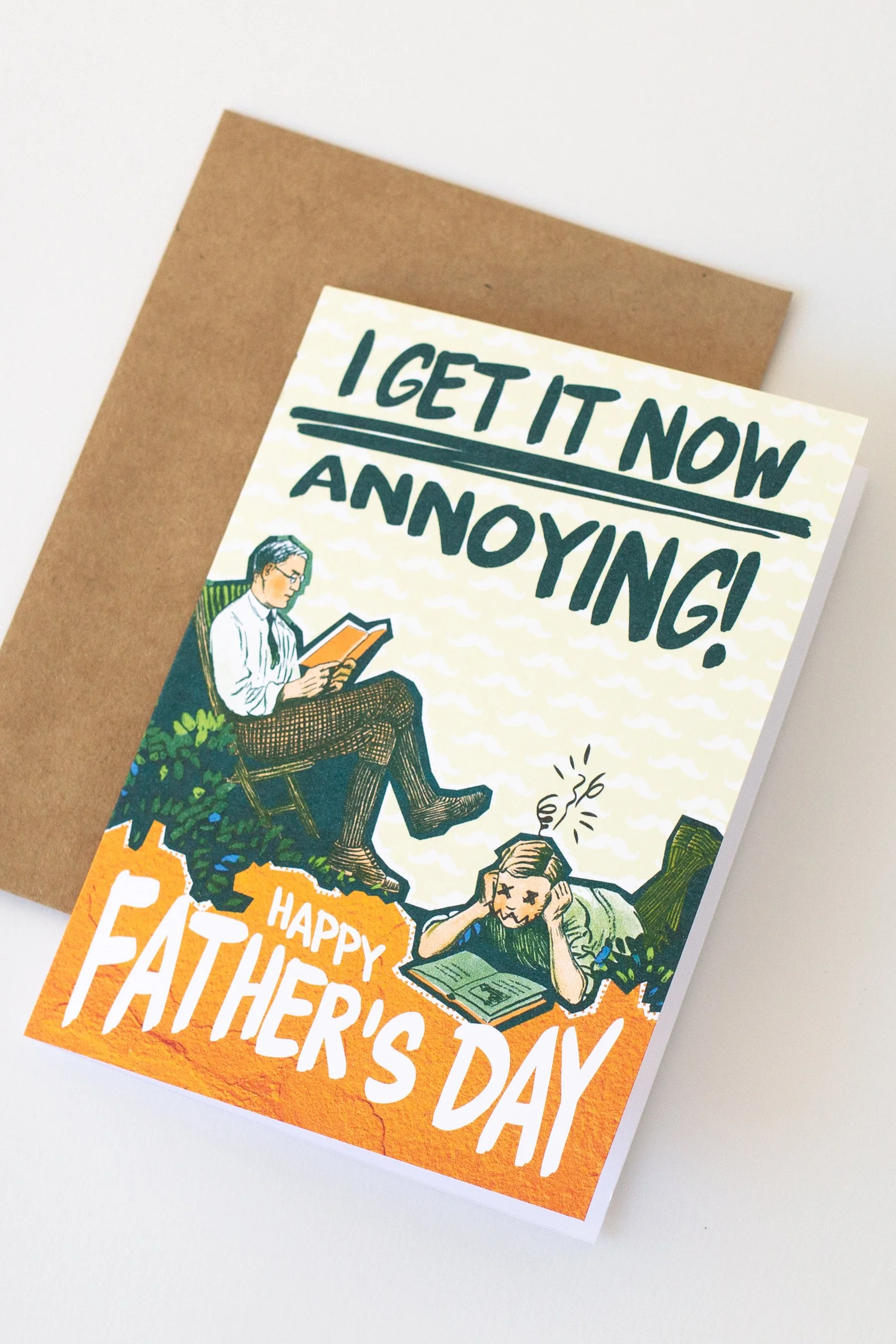 mustache sporting camping lover Father’s Day vintage graphic dad card.