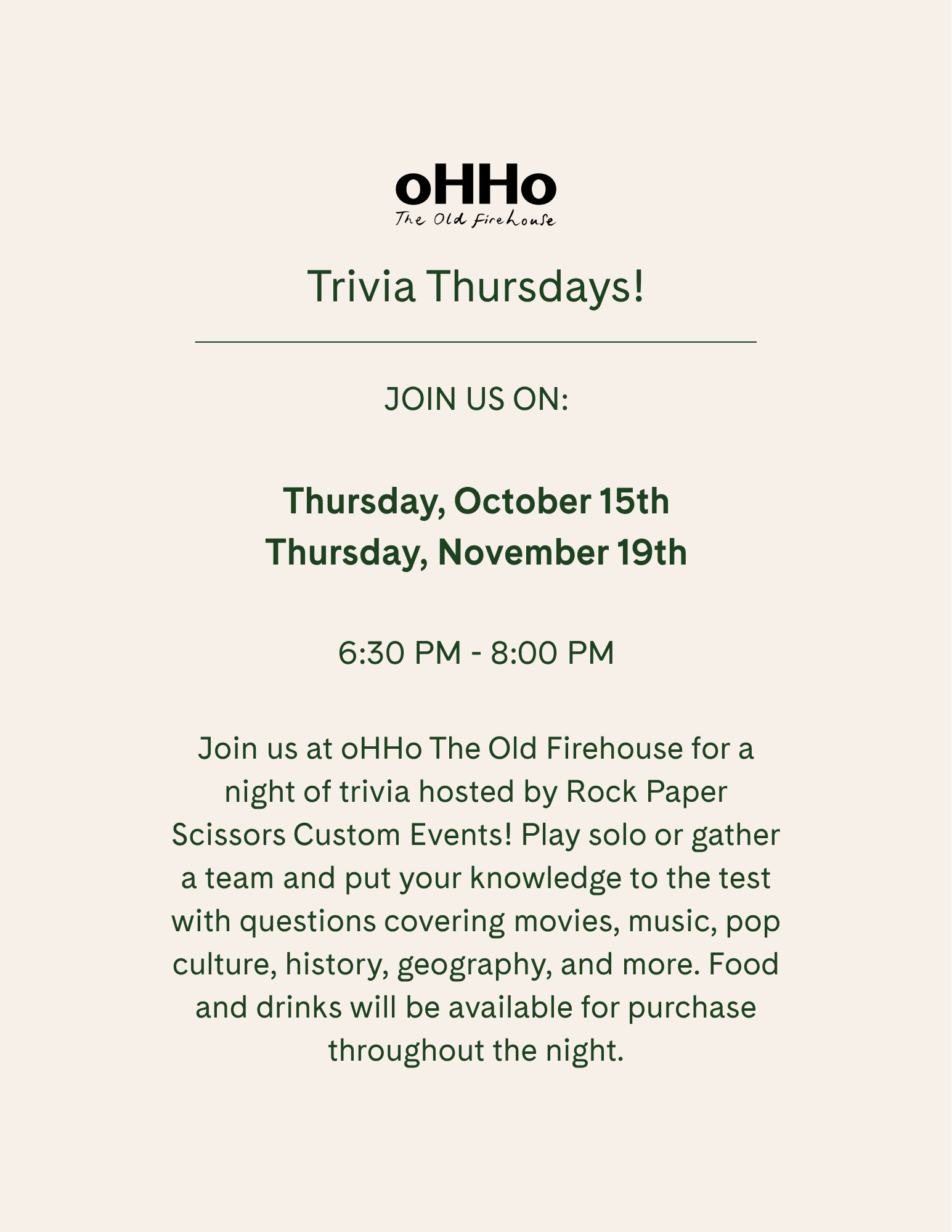 oHHo - Trivia Thursdays
