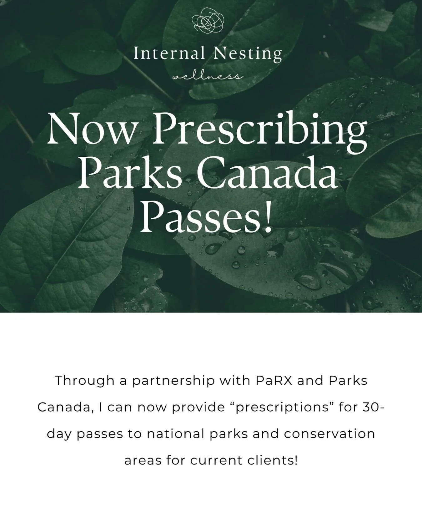 Some of the most regulating moments don&rsquo;t always happen in a therapy room, they happen outside. 

I&rsquo;m so excited to now offer Parks Canada passes to current clients through PaRx, supporting mental health through time in nature.

This is y