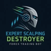 Logo di un robot di trading con testo 'Expert Scalping Destroyer Forex Trading Bot'.