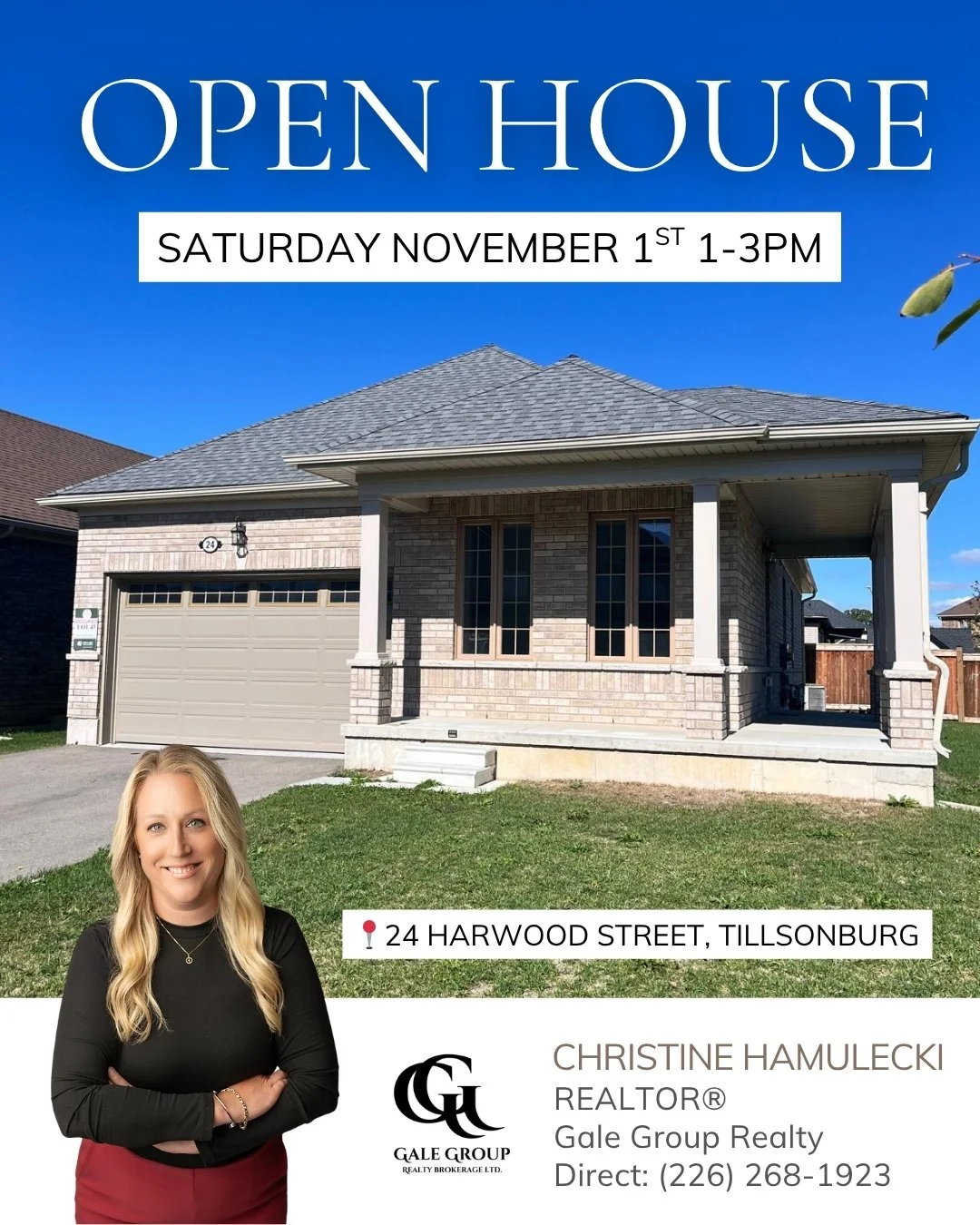 OPEN HOUSE 📍24 Harwood Street, Tillsonburg
Saturday November 1st, 1&ndash;3 PM
$669,900

Modern Living in a Family-Friendly Neighbourhood

Step into this bright and welcoming 2022-built corner-lot bungalow, perfectly situated in one of Tillsonburg&r