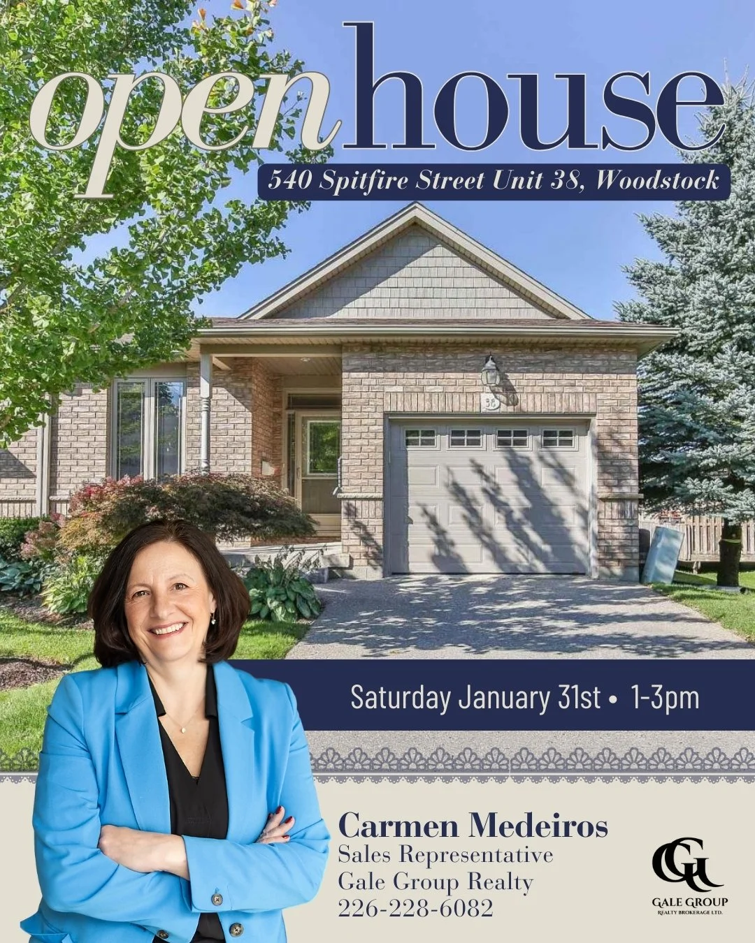 OPEN HOUSE 📍38&ndash;540 Spitfire Street, Woodstock
Saturday, January 31 | 1&ndash;3 PM
$600,000

This bright end-unit condo is located in a desirable community and offers a functional, open-concept layout filled with natural light. The main level f